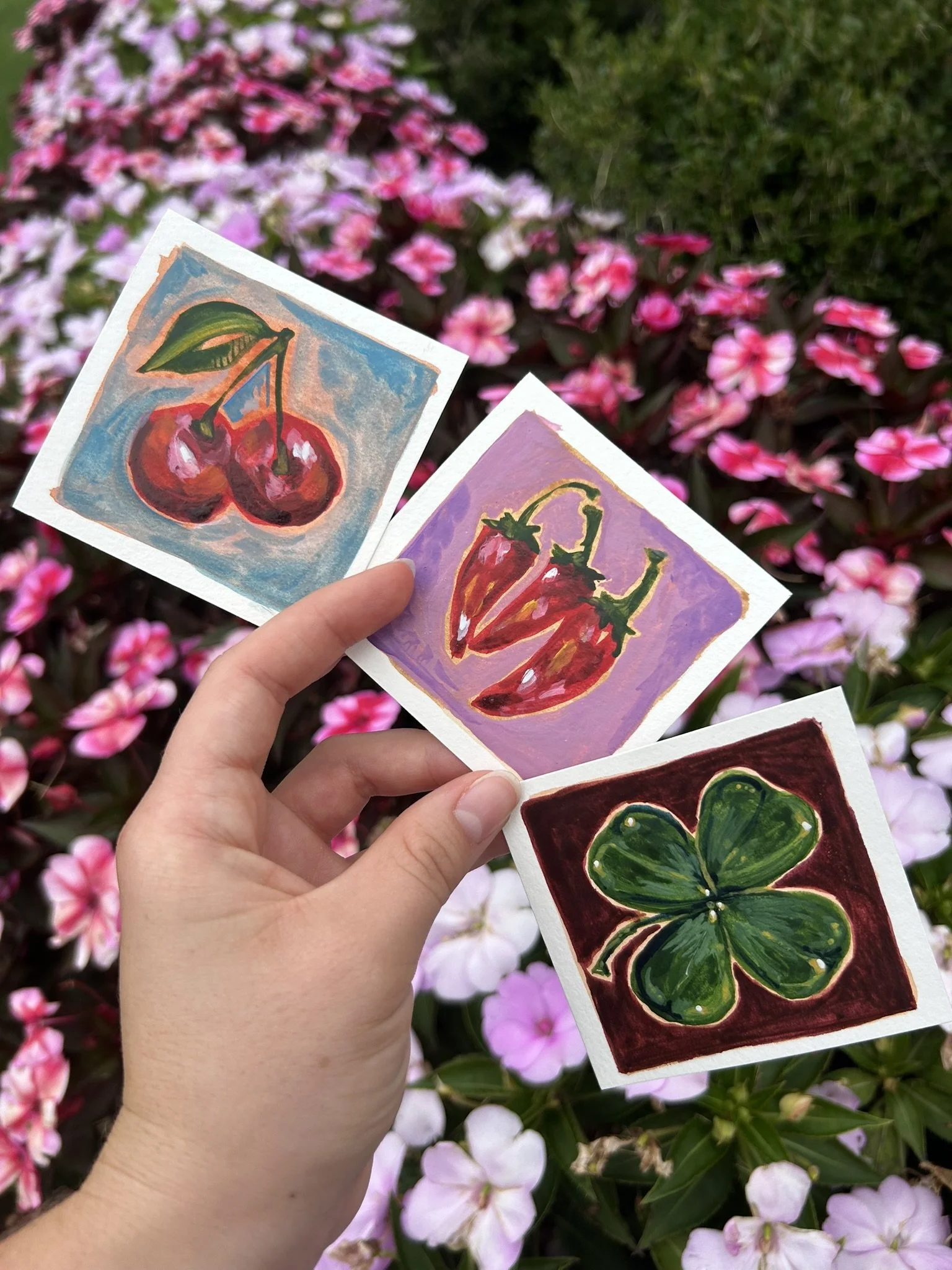 Mini Painting (Cherries, chilies, four leaf clover).jpeg