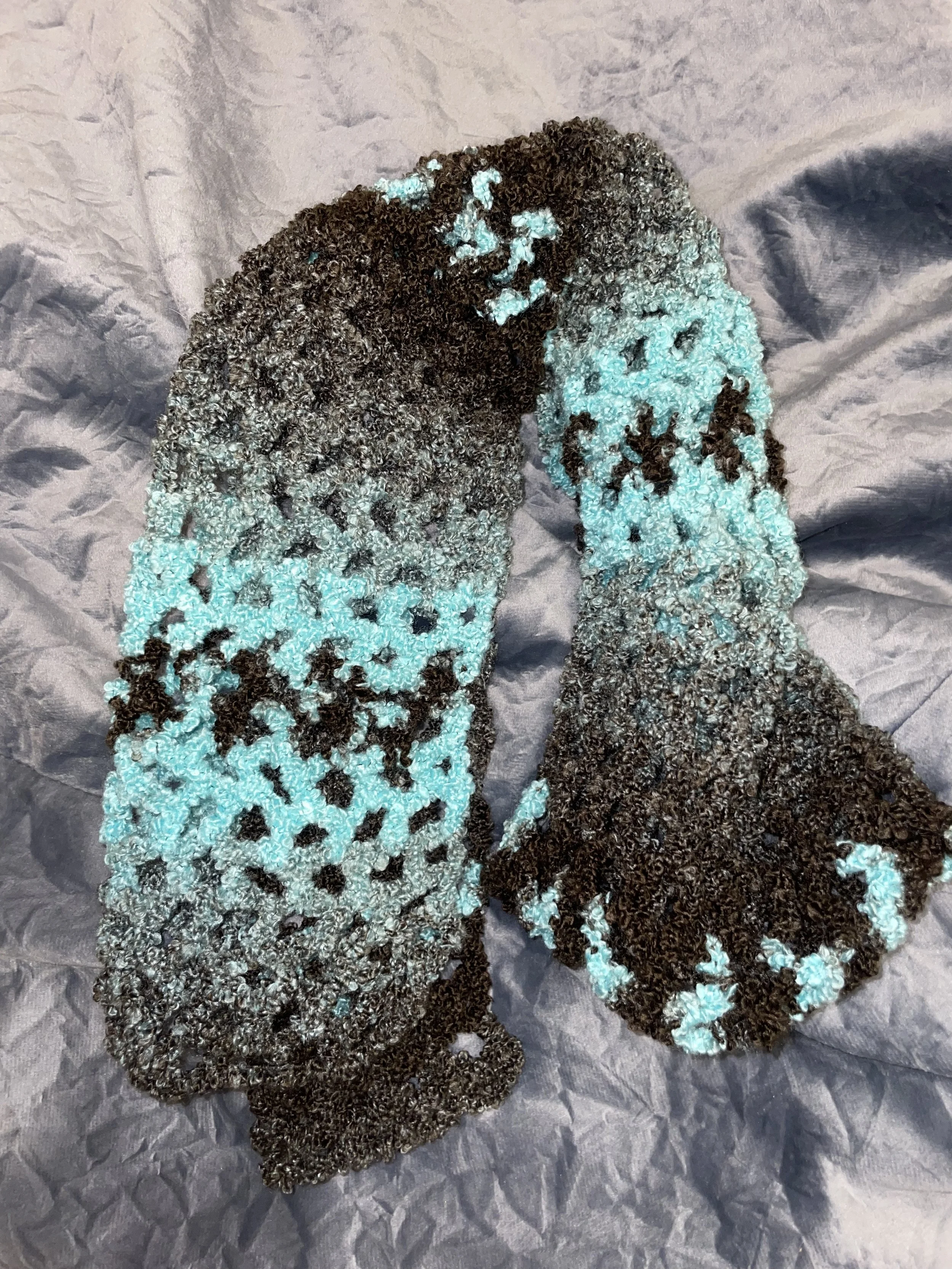 BLACK AND BLUE CROCHET MESH SCARF
