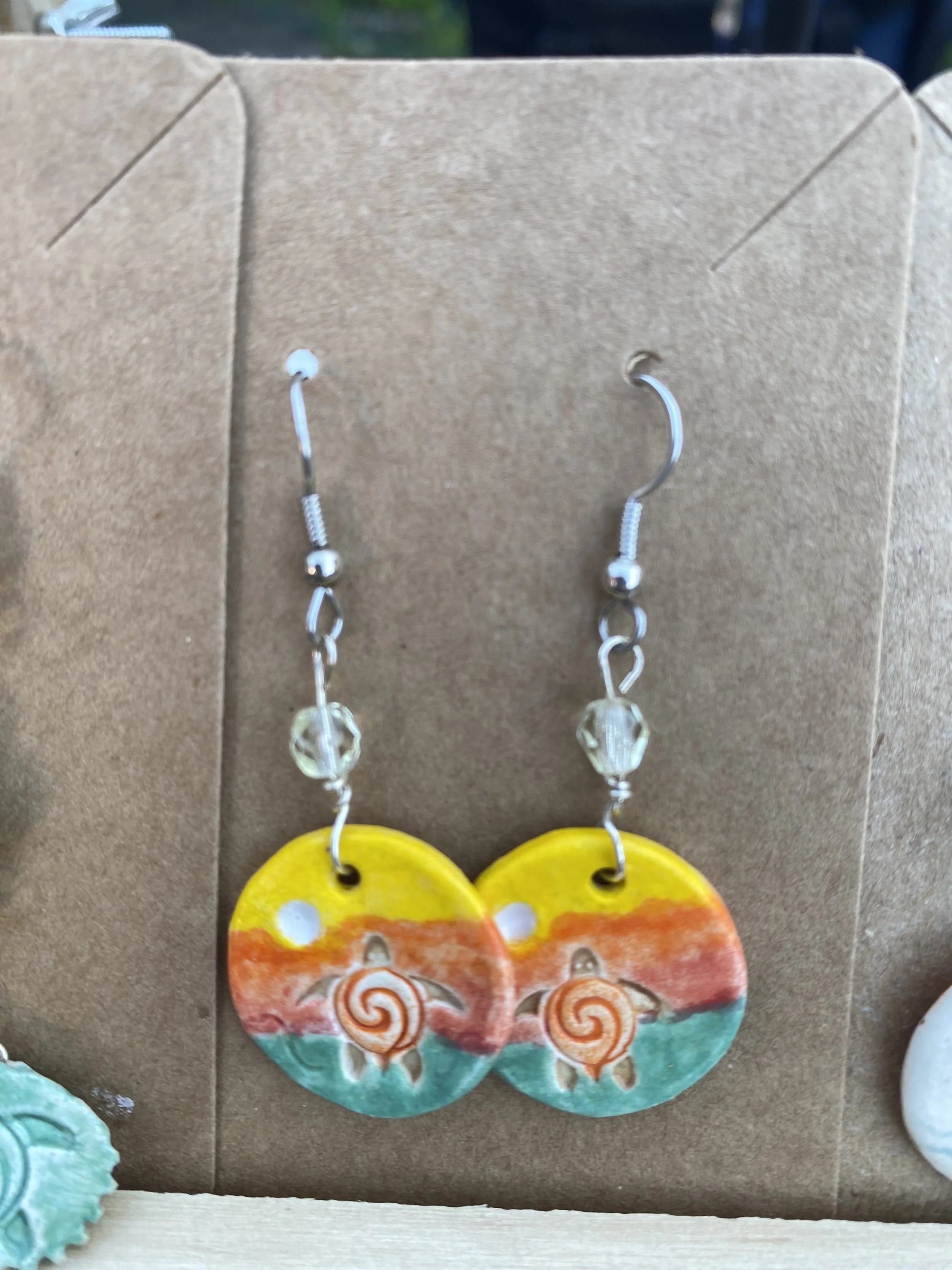 Sunset sea turtle dangle earrings