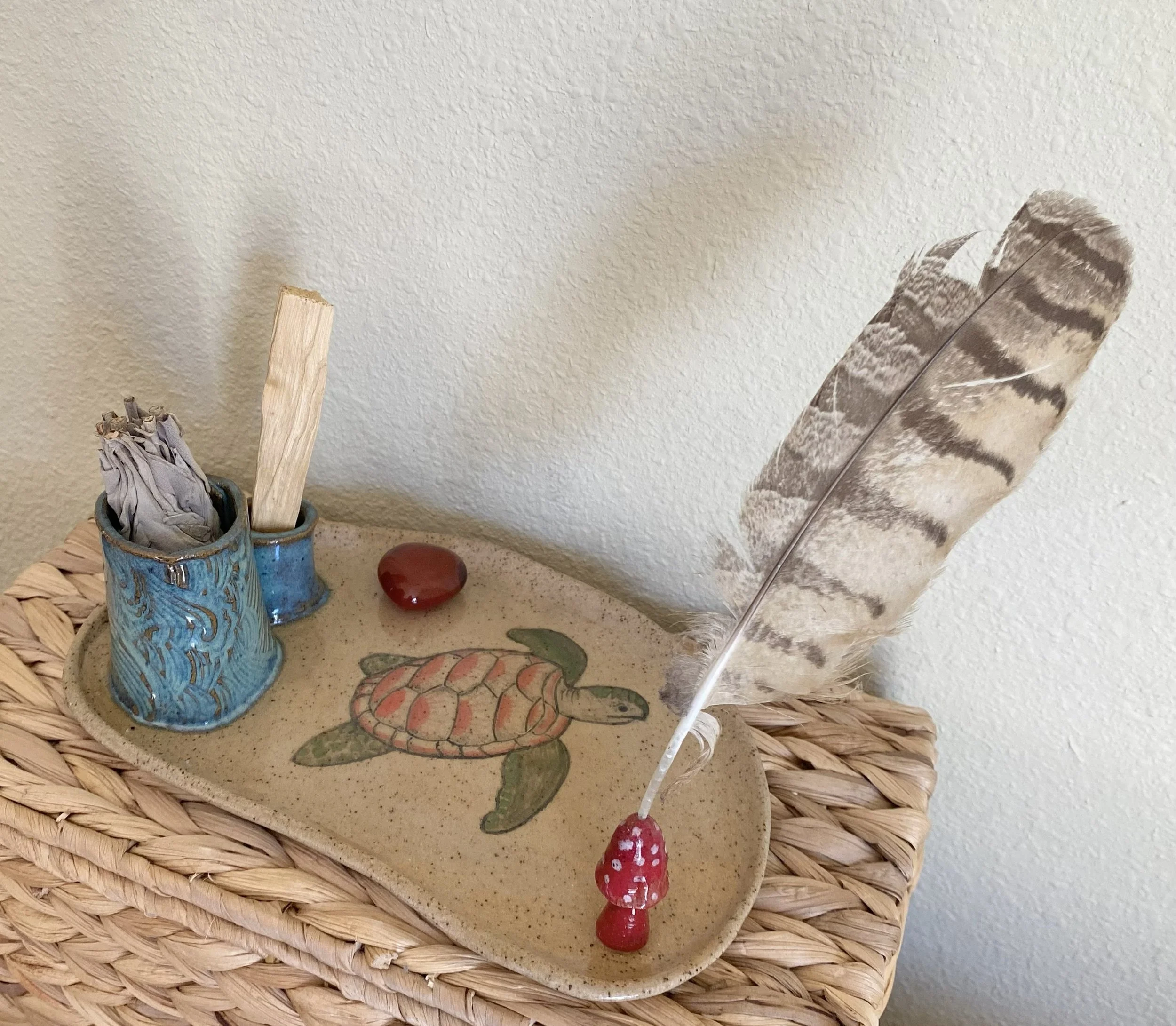 Spirit Tray hand painted sea turtle on speckles clay