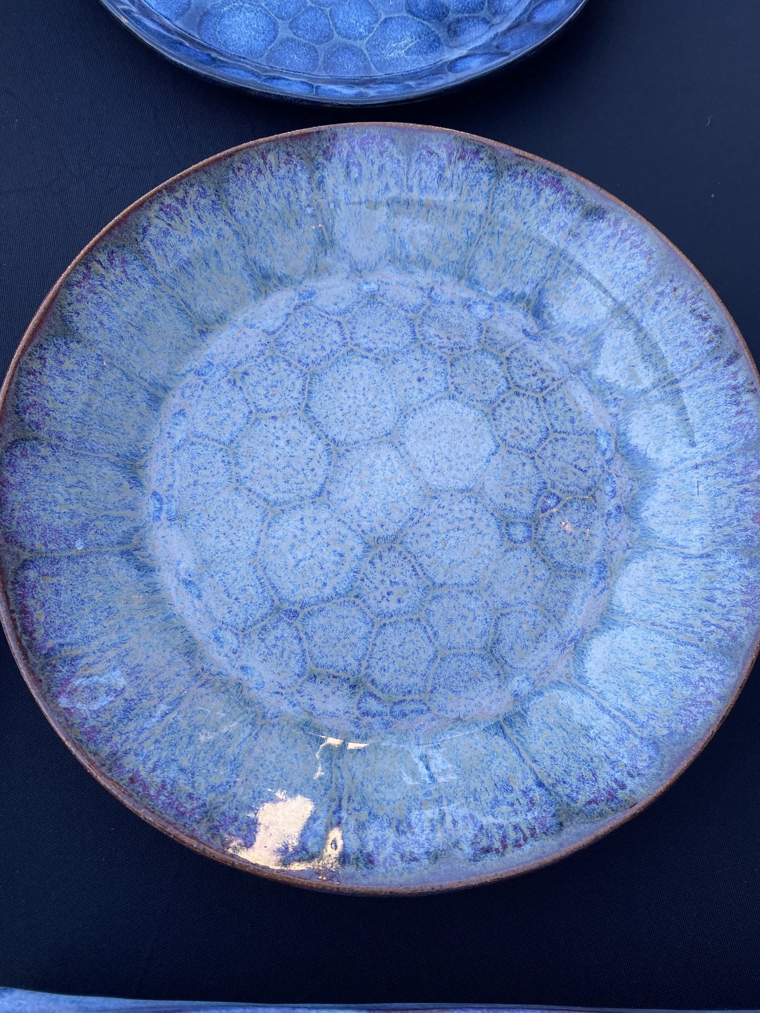 Deep dish ten inches across with blue and white