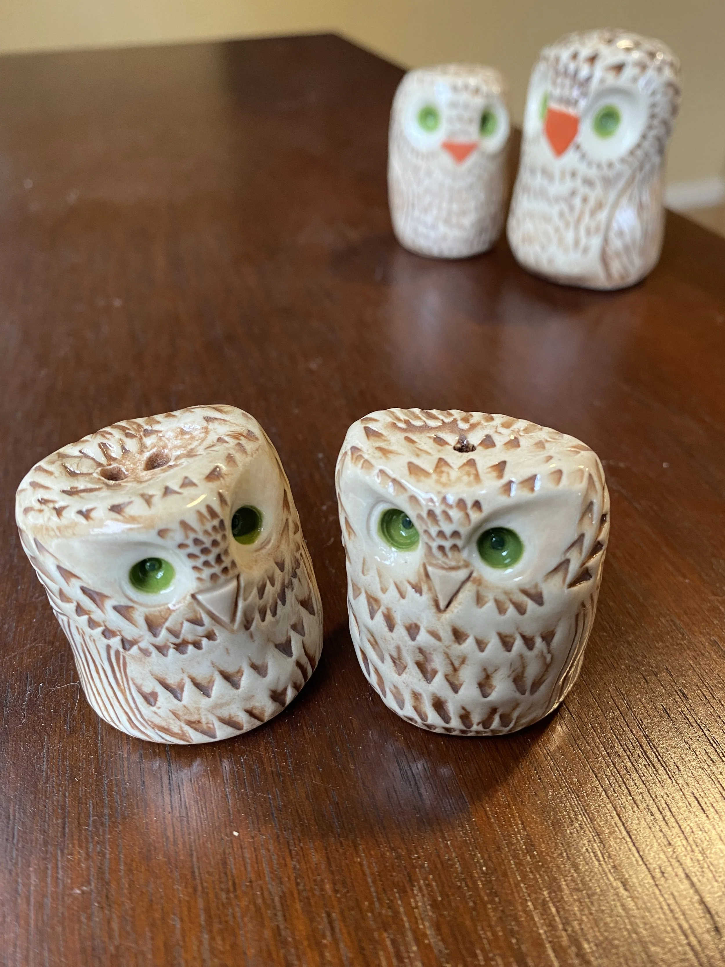 Small owl, salt, and pepper shakers