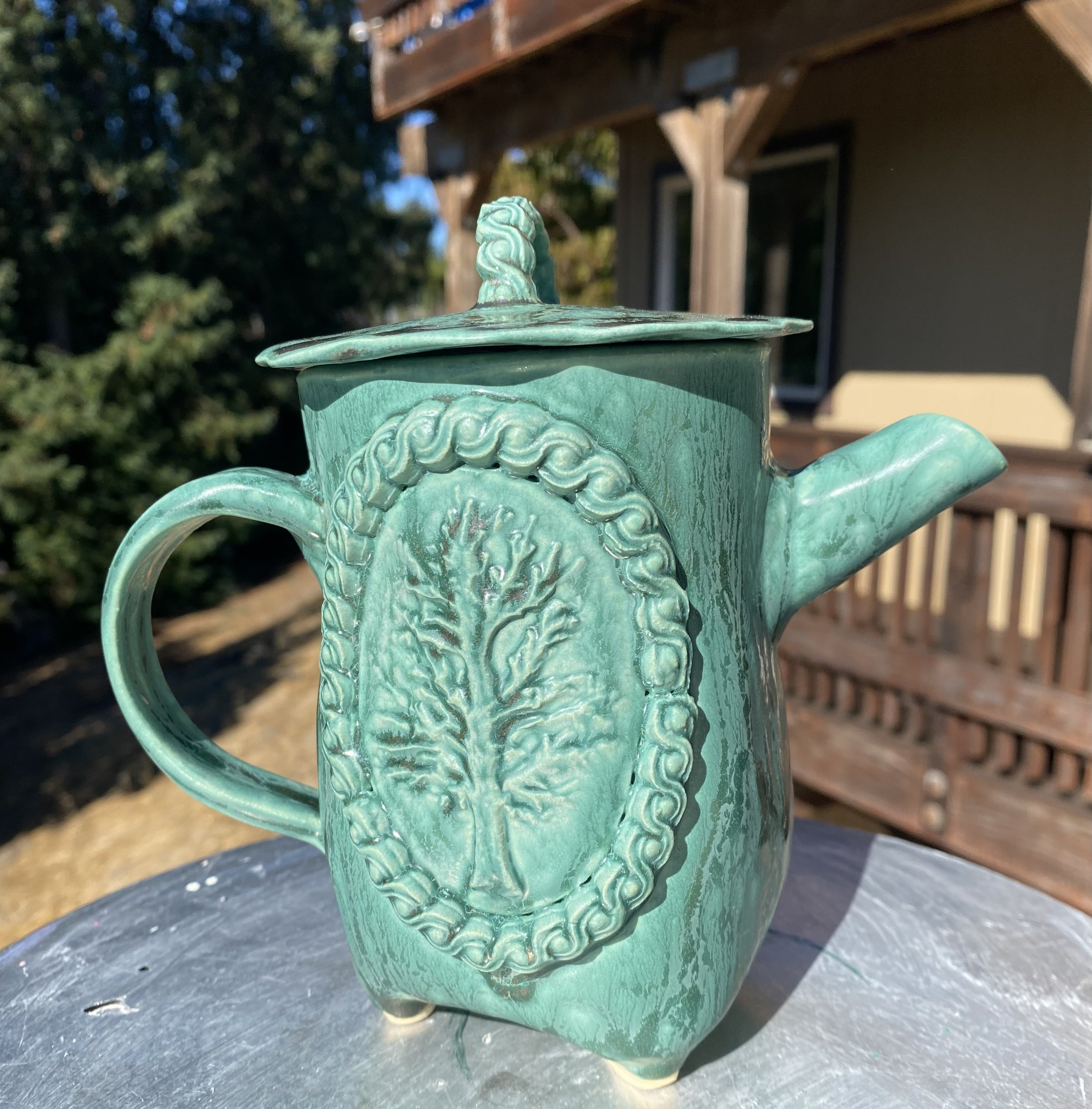 Sold out-Turquoise malachite tea pot for two