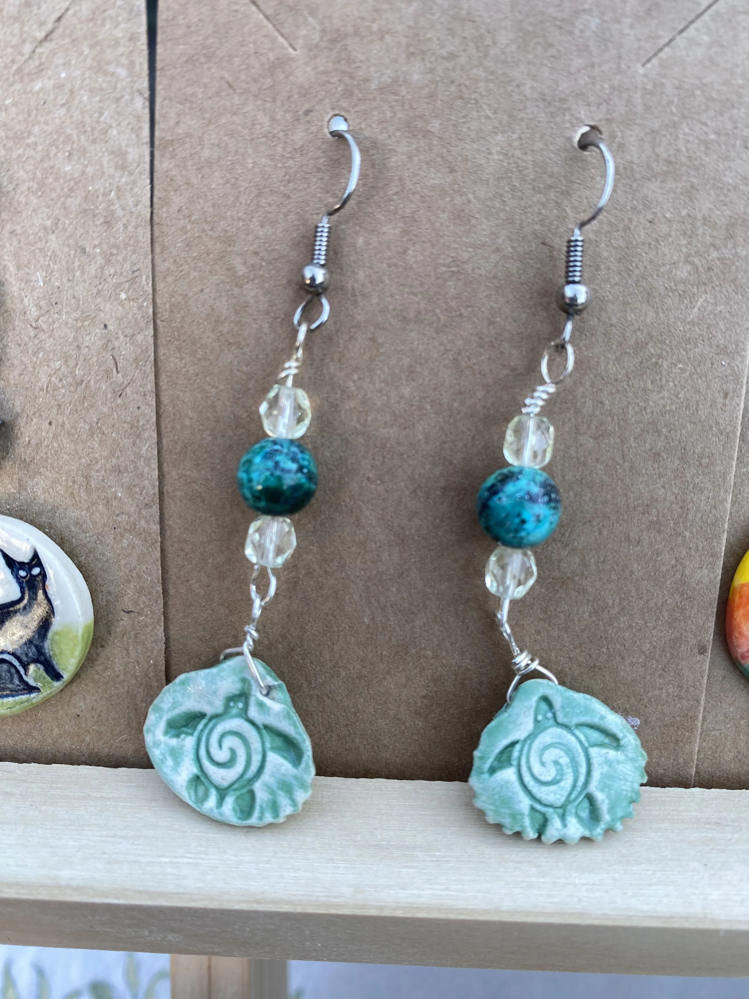Seashell turtle turquoise color dangle earrings