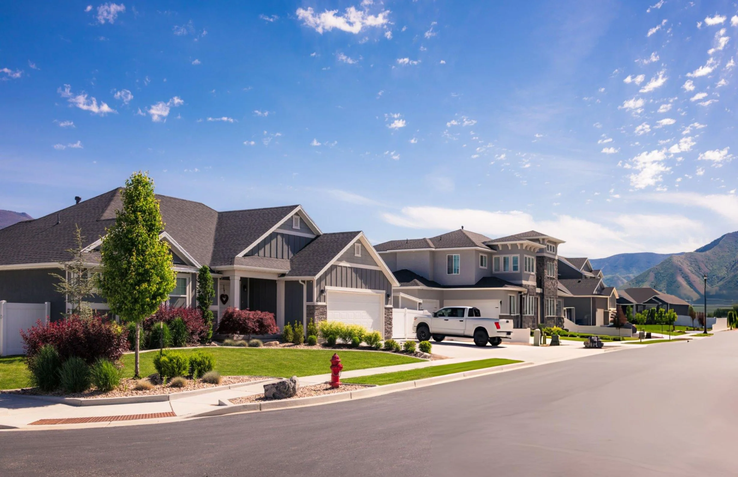 Beautiful tree-lined neighborhood homes in Holladay, Utah with mountain views and a peaceful suburban atmosphere under a bright blue sky.