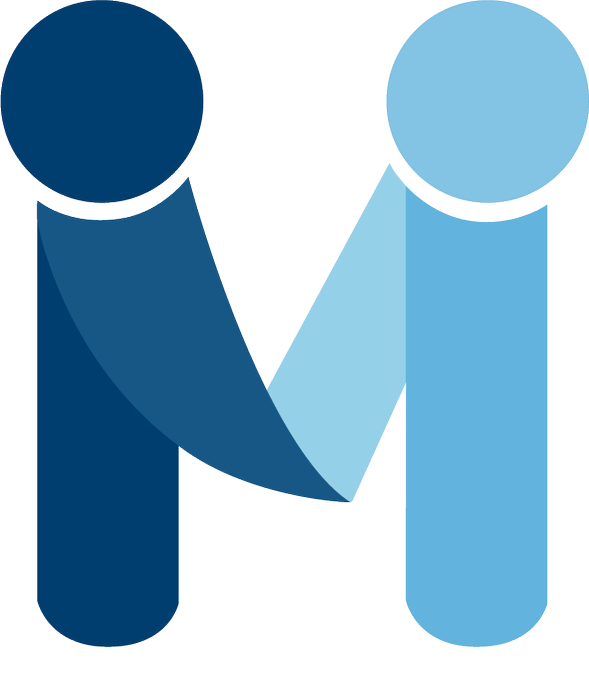 Graphic of two stylized human figures shaking hands, one dark blue and one light blue.