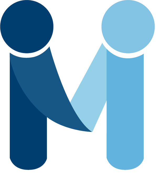 Icon of two stylized blue human figures shaking hands.