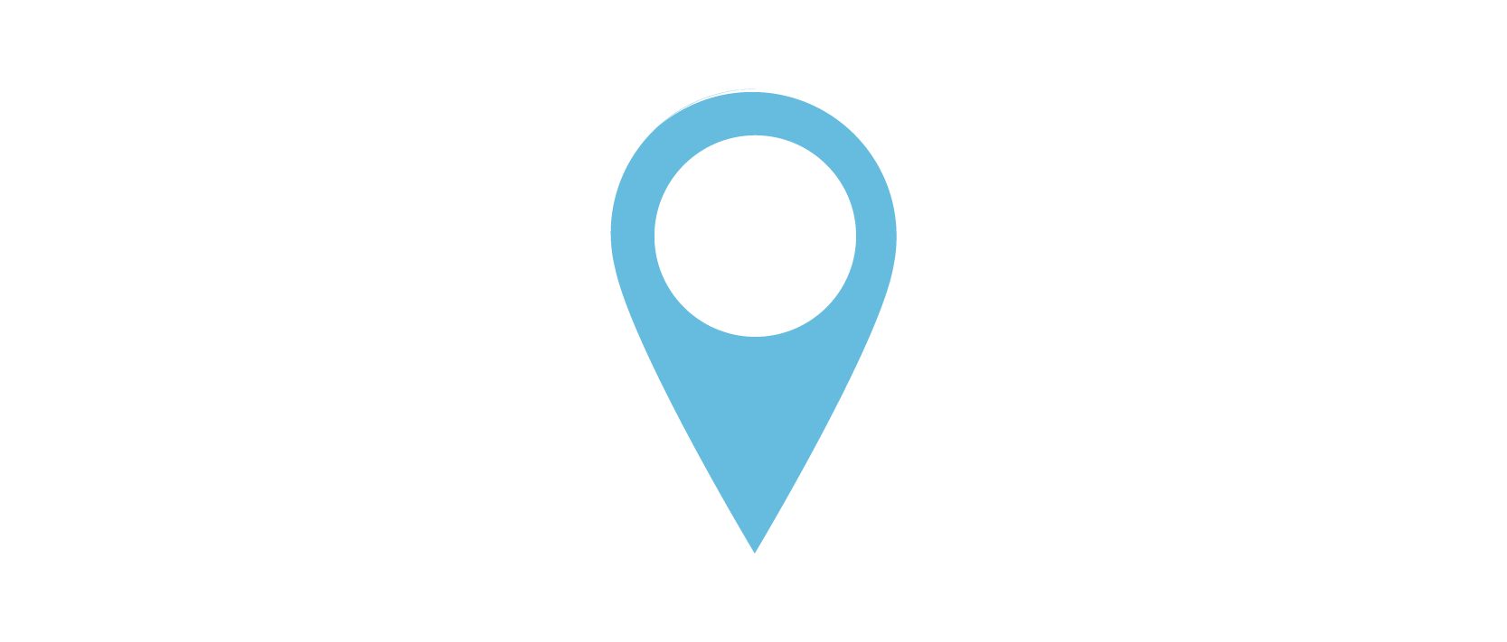 A blue map pin icon centered on a white background.