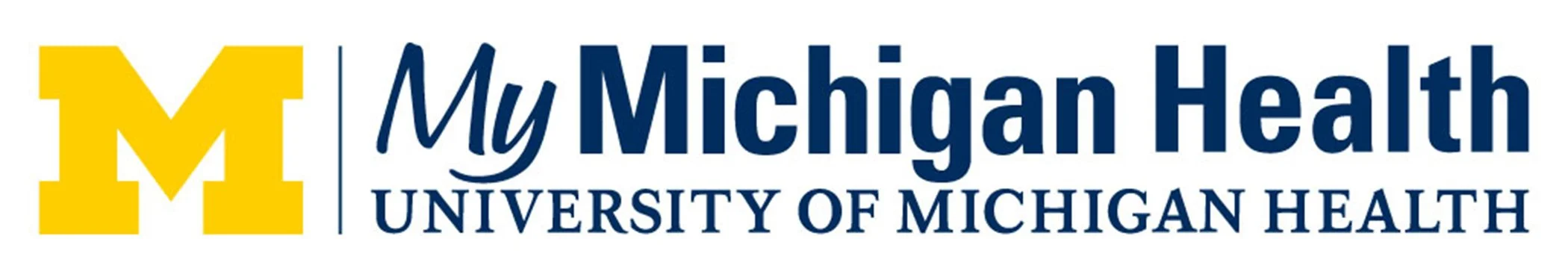 Logo of My Michigan Health, featuring a large yellow letter 'M' and text indicating it is part of the University of Michigan Health system.