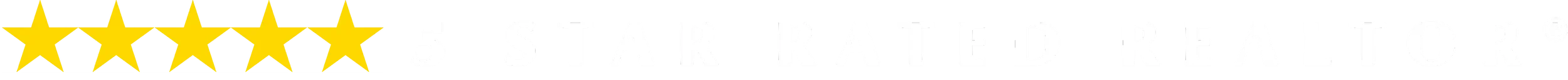 Five gold stars and the text "5 Star Rated Realtor" in white over a black background.
