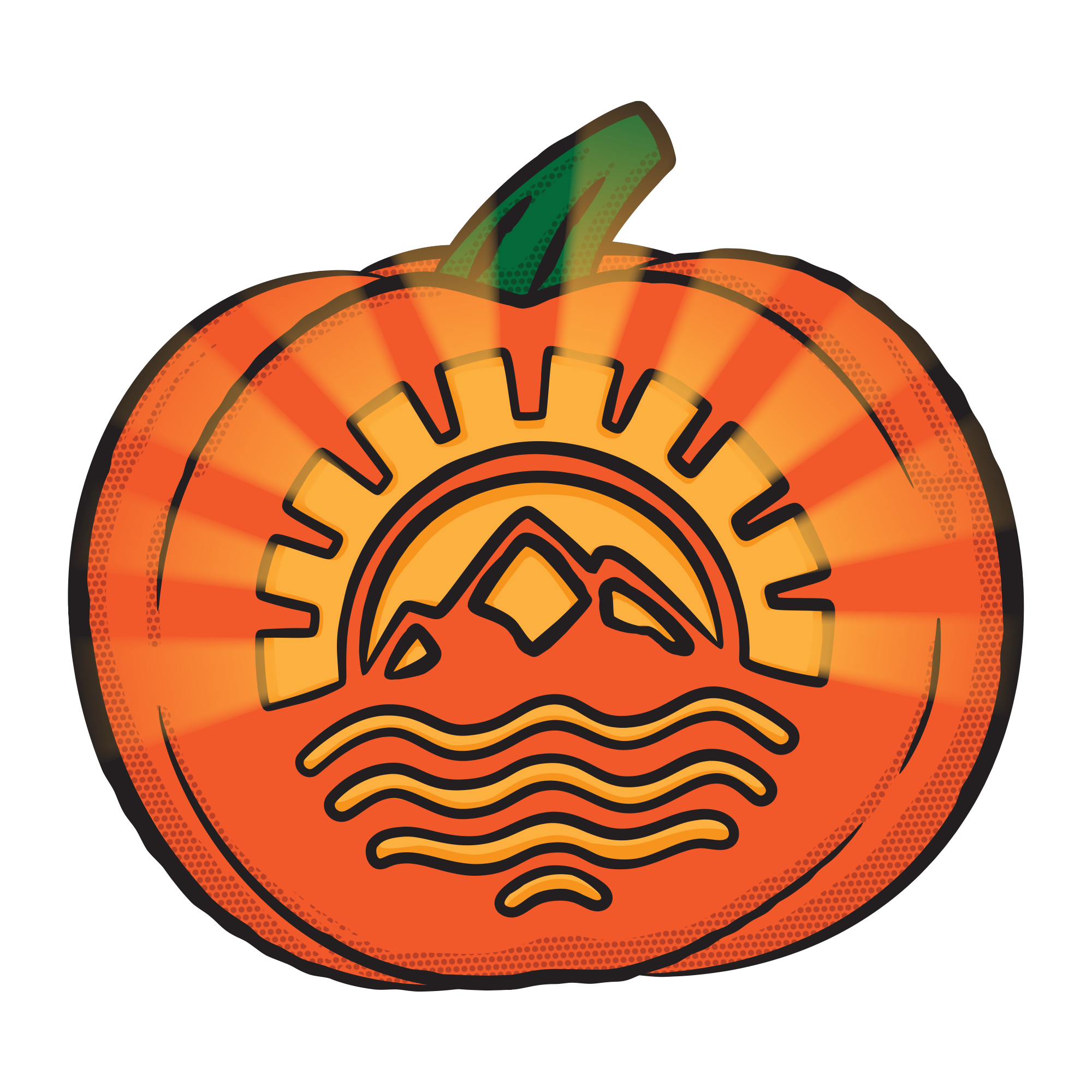 October Halloween pumpkin illustration incorporating Cali Coffee logo for monthly sticker series