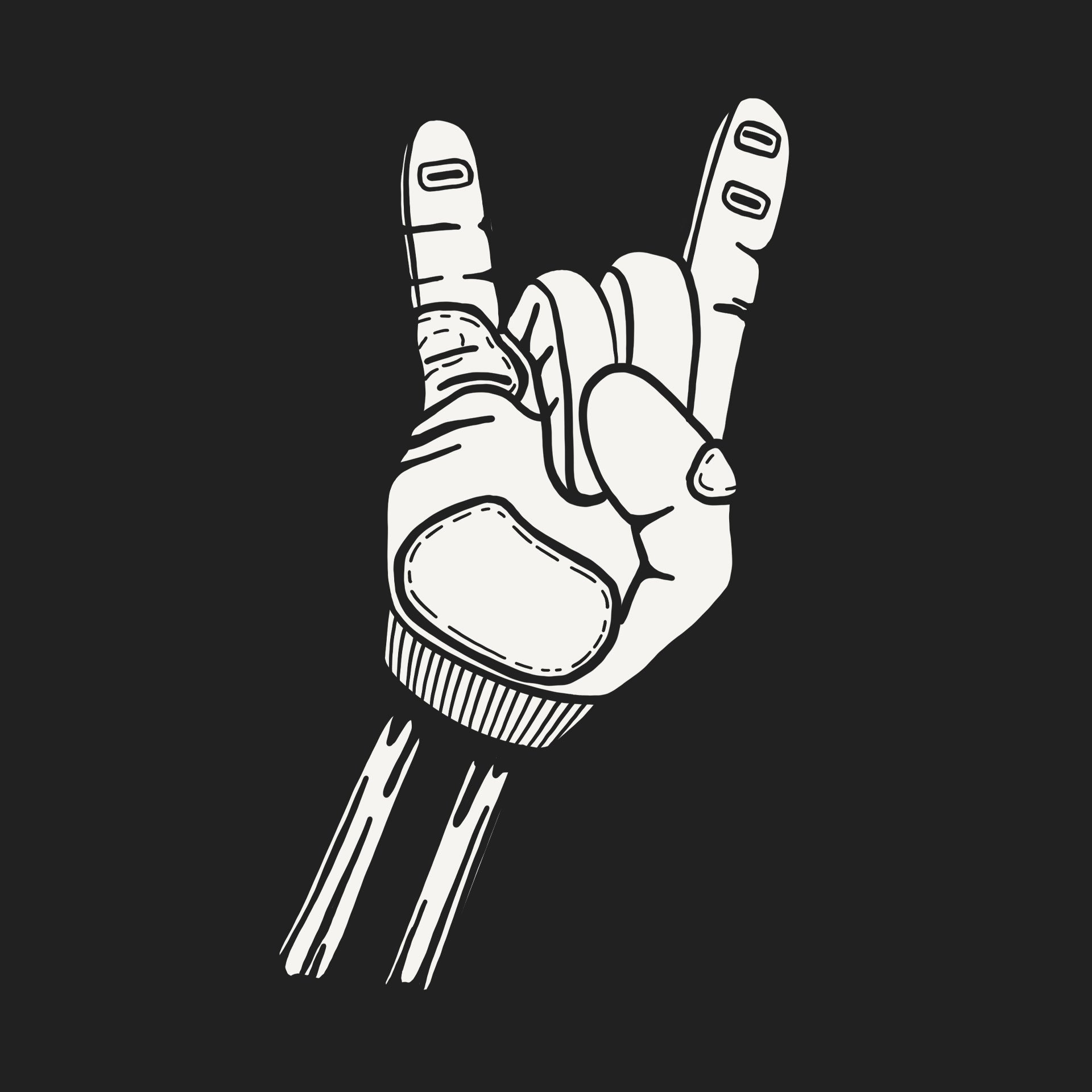 Mountain biking gloved hand making rock and roll horns gesture illustration