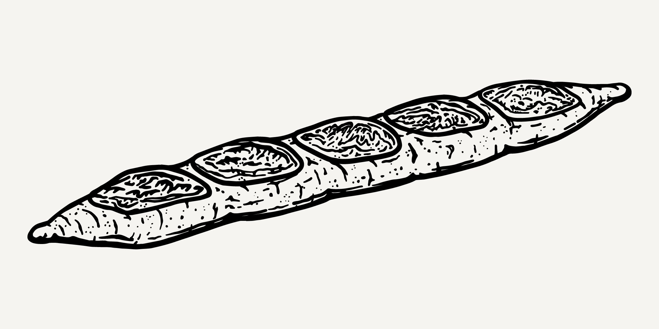 Hand-drawn illustration of scored baguette