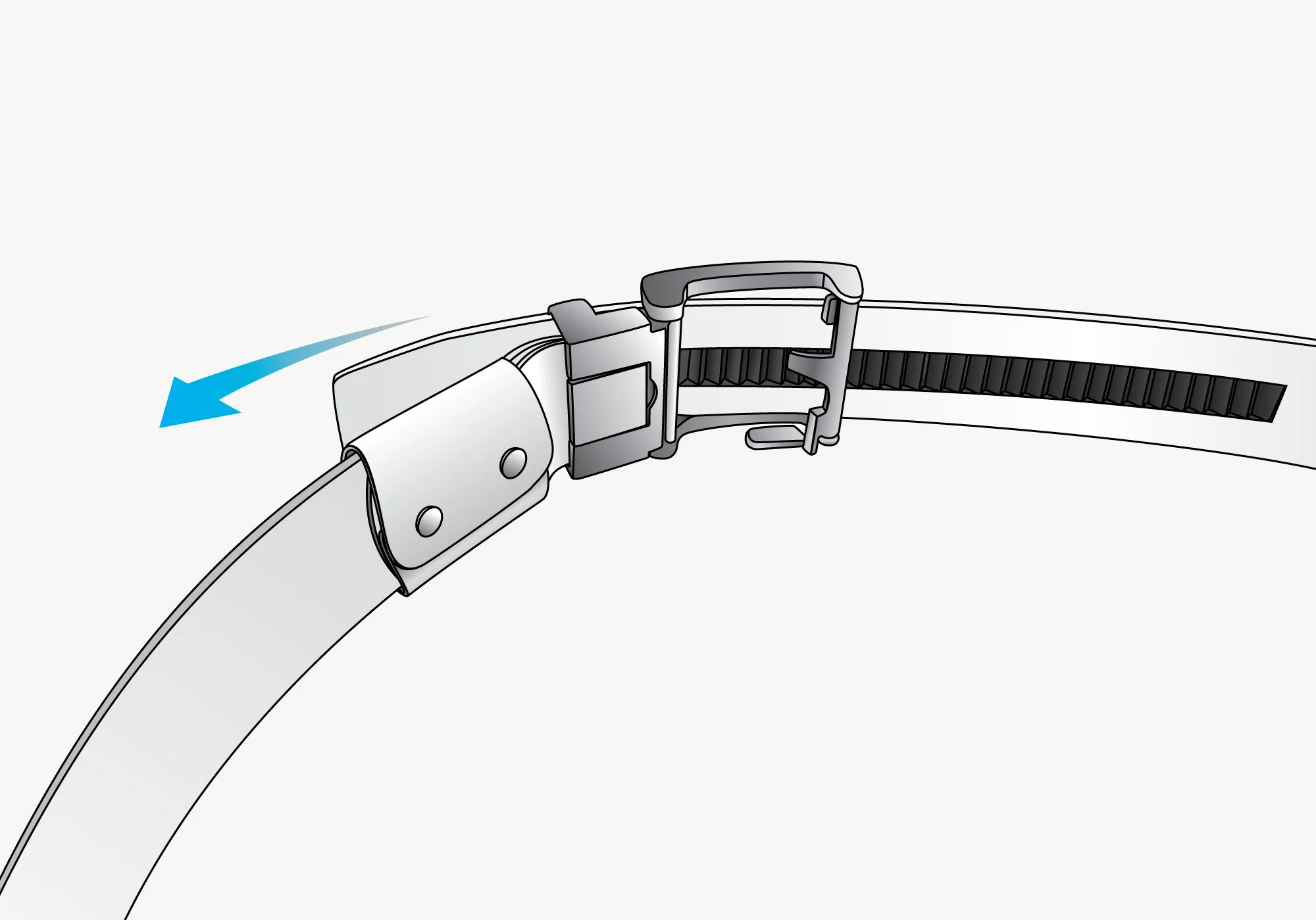 Technical illustration of Nike belt buckle mechanism showing adjustment details