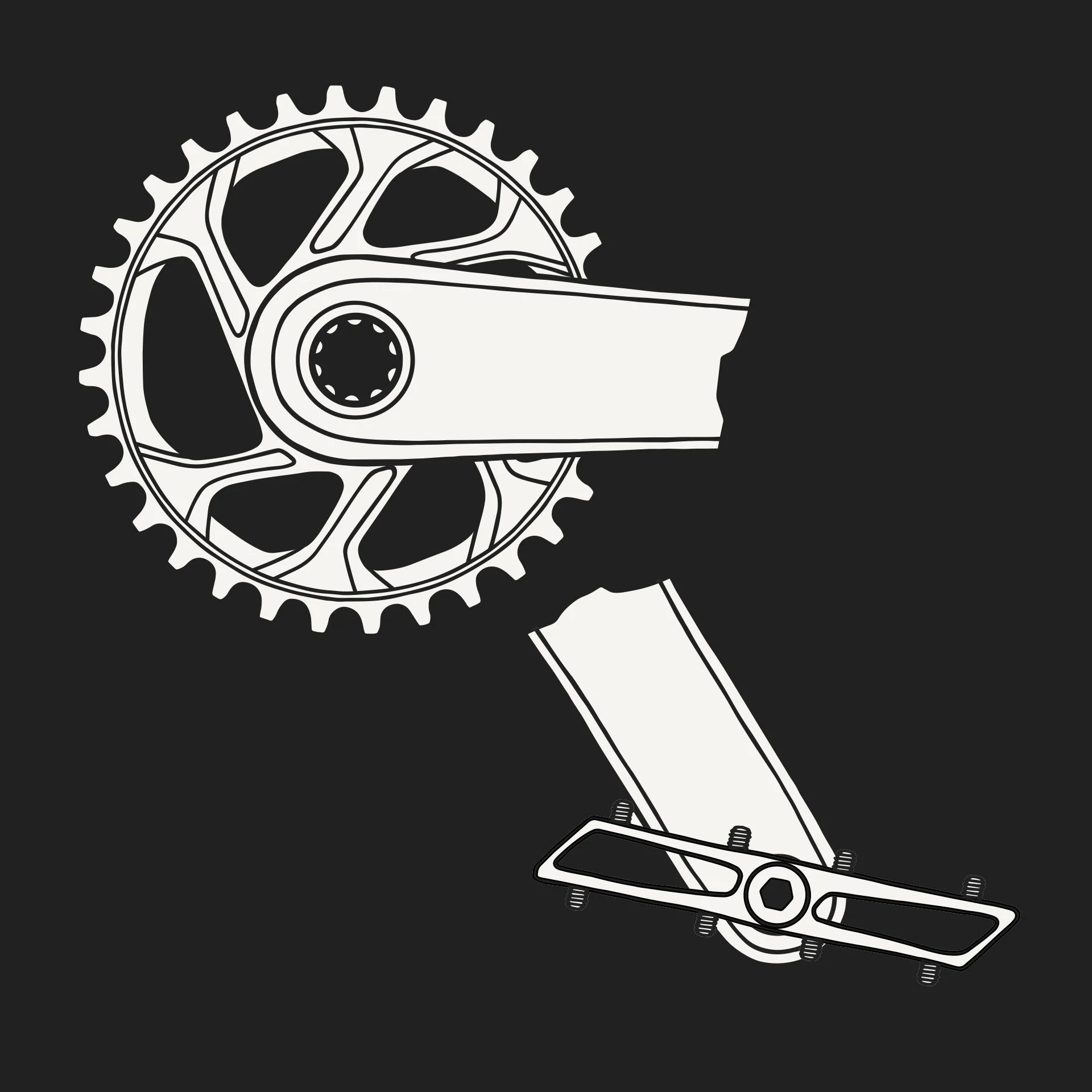 Broken bicycle crank arm illustration