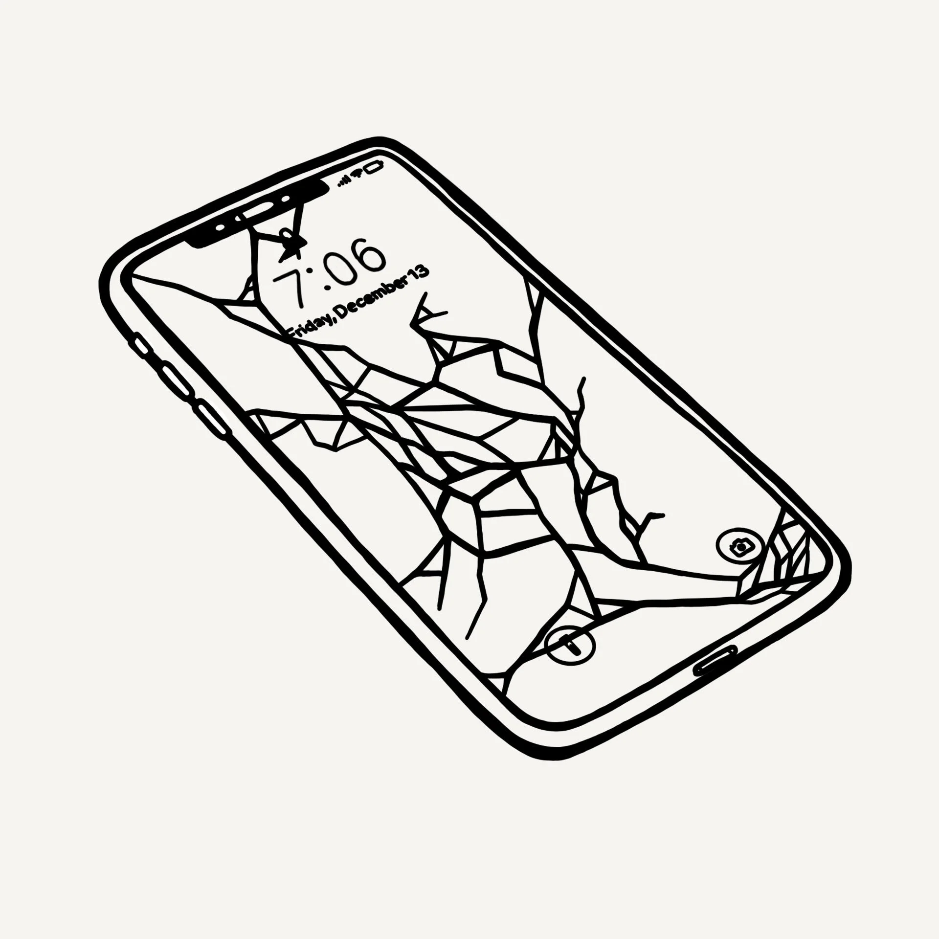 Illustration of smartphone with shattered cracked screen