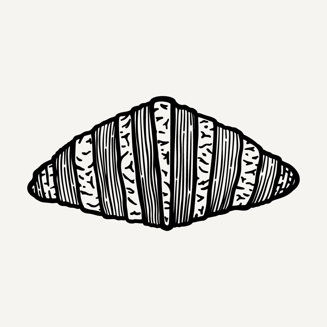 Hand-drawn illustration of laminated croissant with detailed layers