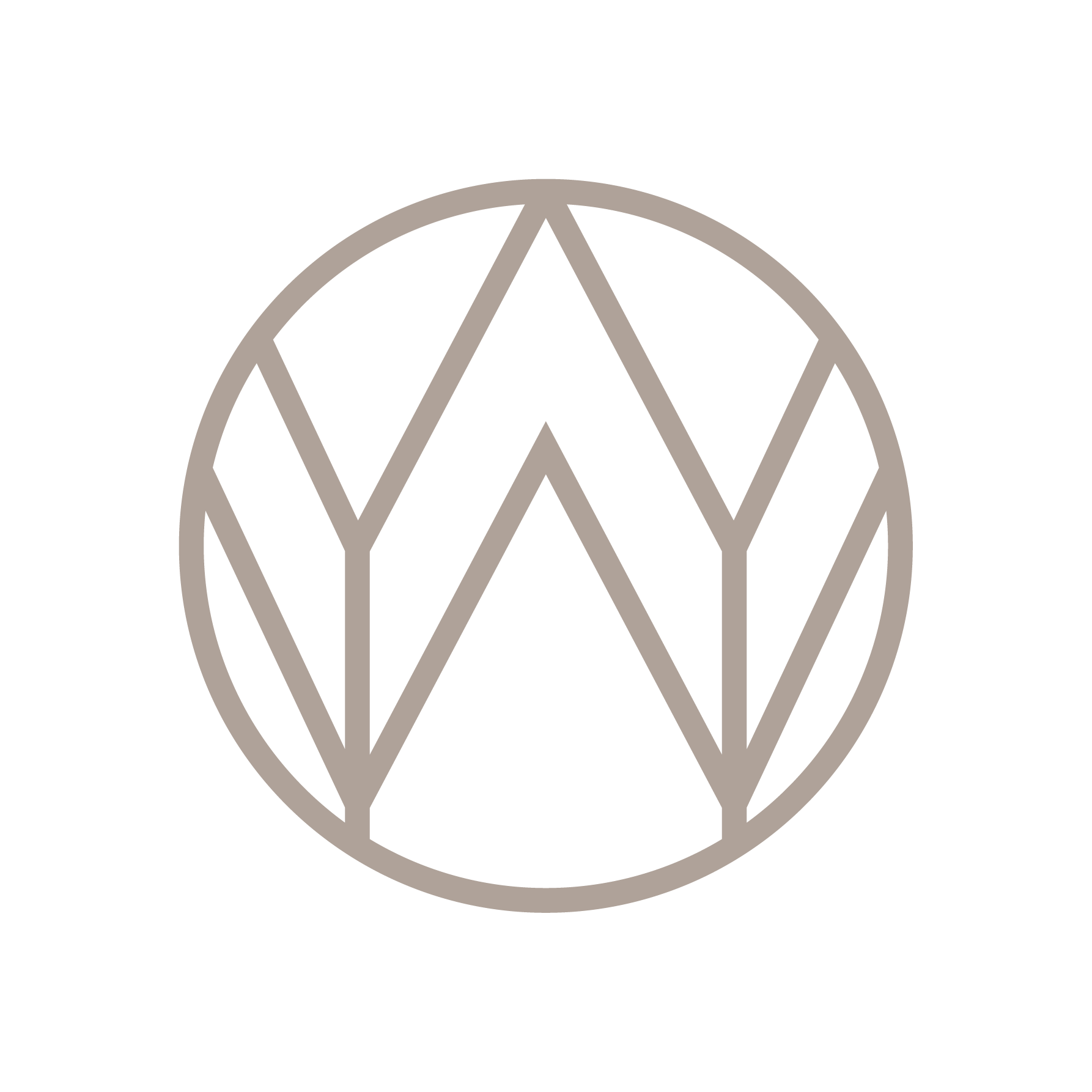 Whitewash Studio circular logo mark in tan color showing geometric fence pattern