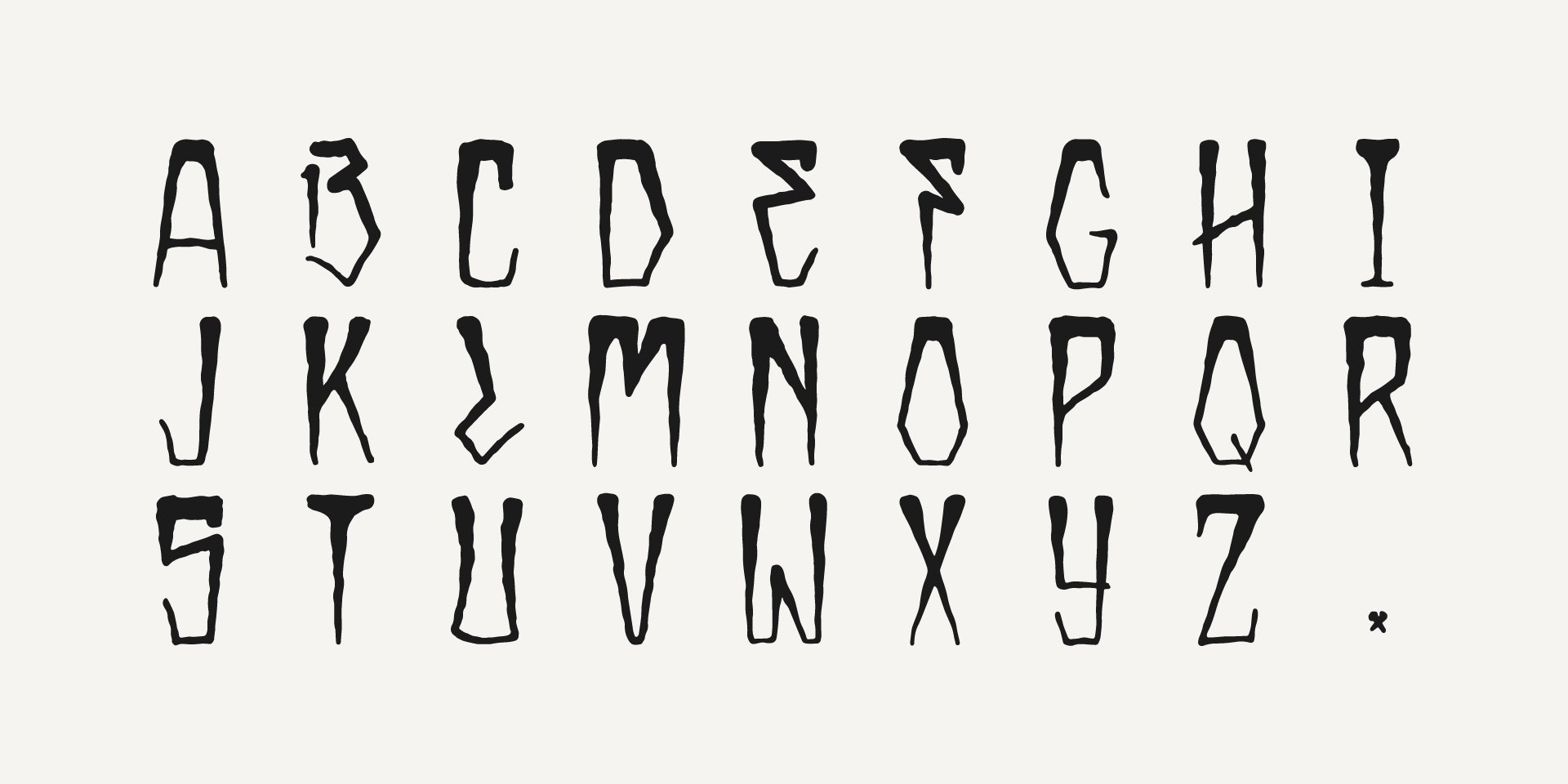 Bad Luck brand custom typeface showing full alphabet in distressed hand-drawn style