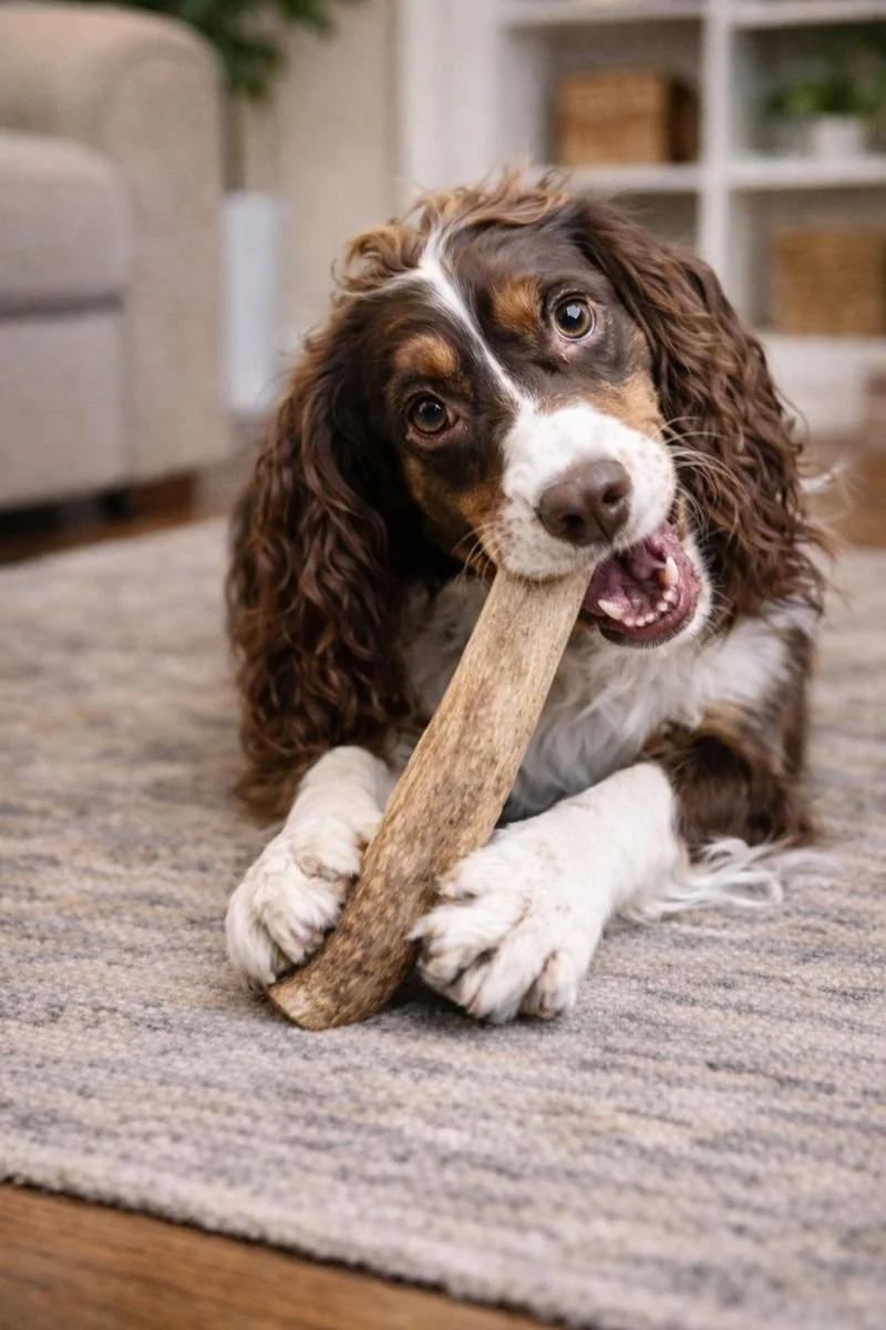 dog chewing on whole elk antler.jpeg
