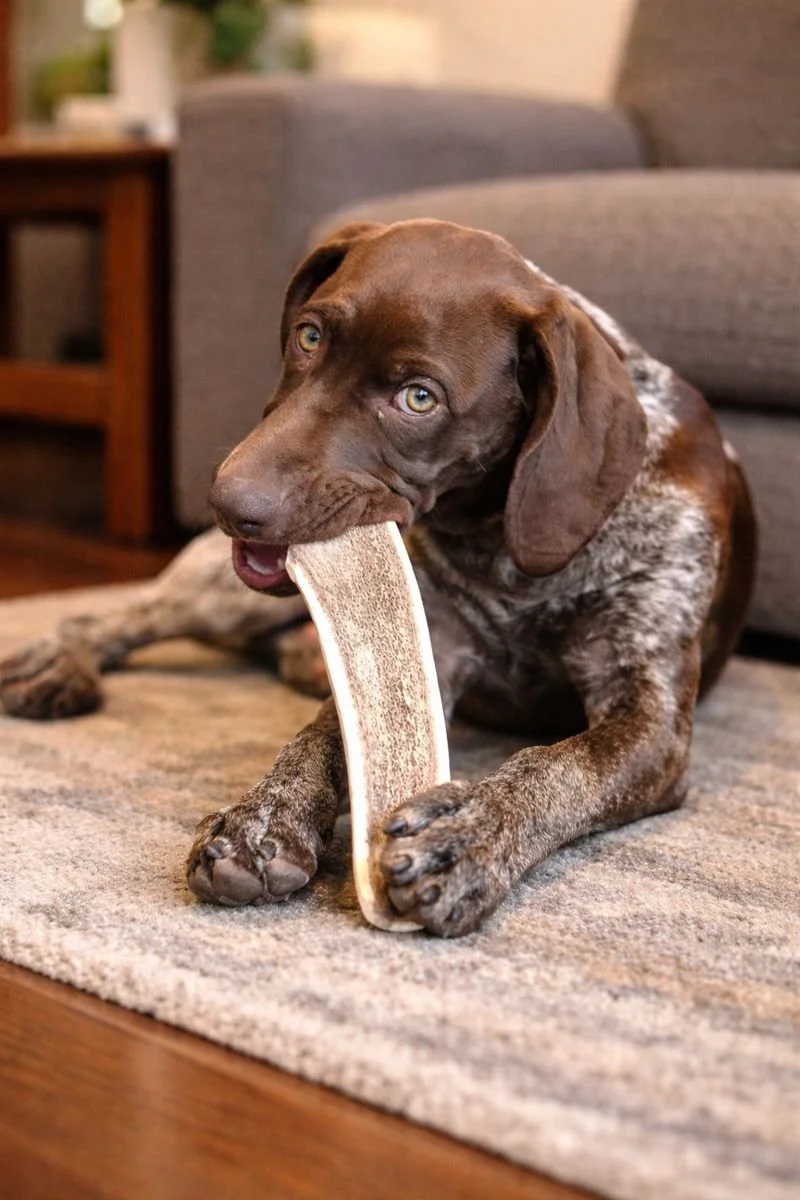 dog chewing on split elk antler.jpeg