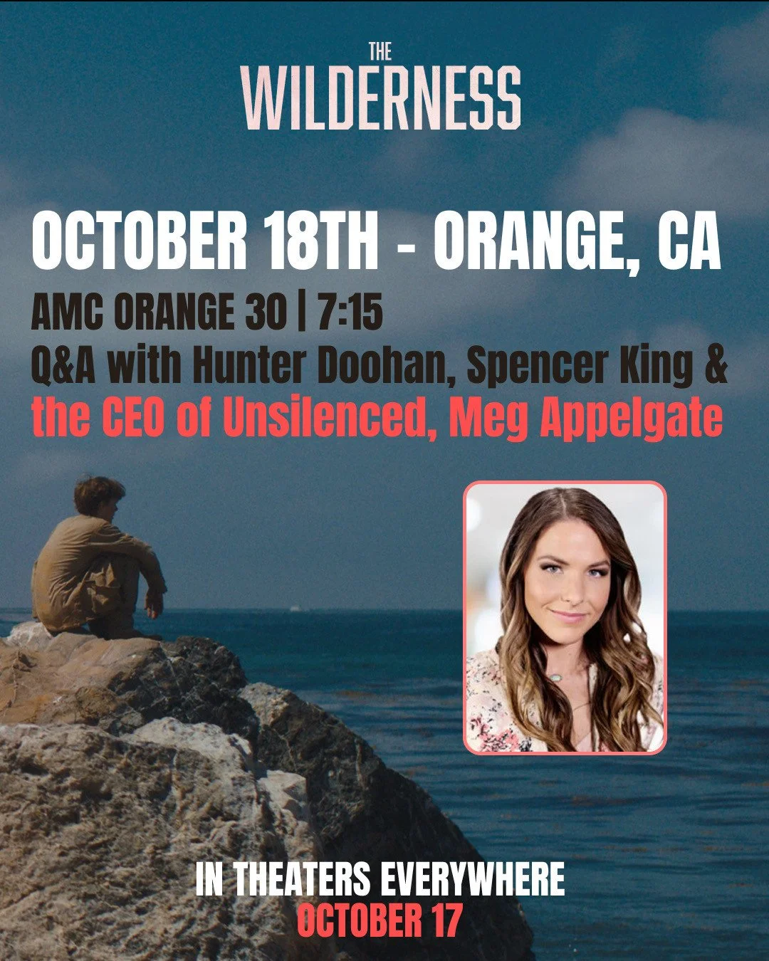 🎬 Orange, CA - you&rsquo;re up next.⁠
⁠
Join us October 18th at AMC Orange 30 (7:15 PM) for a special screening of The Wilderness followed by a Q&amp;A with @hunterdoohan, director @spencereking, and @unsilenced_now CEO @megappelgate.⁠
⁠
This conver