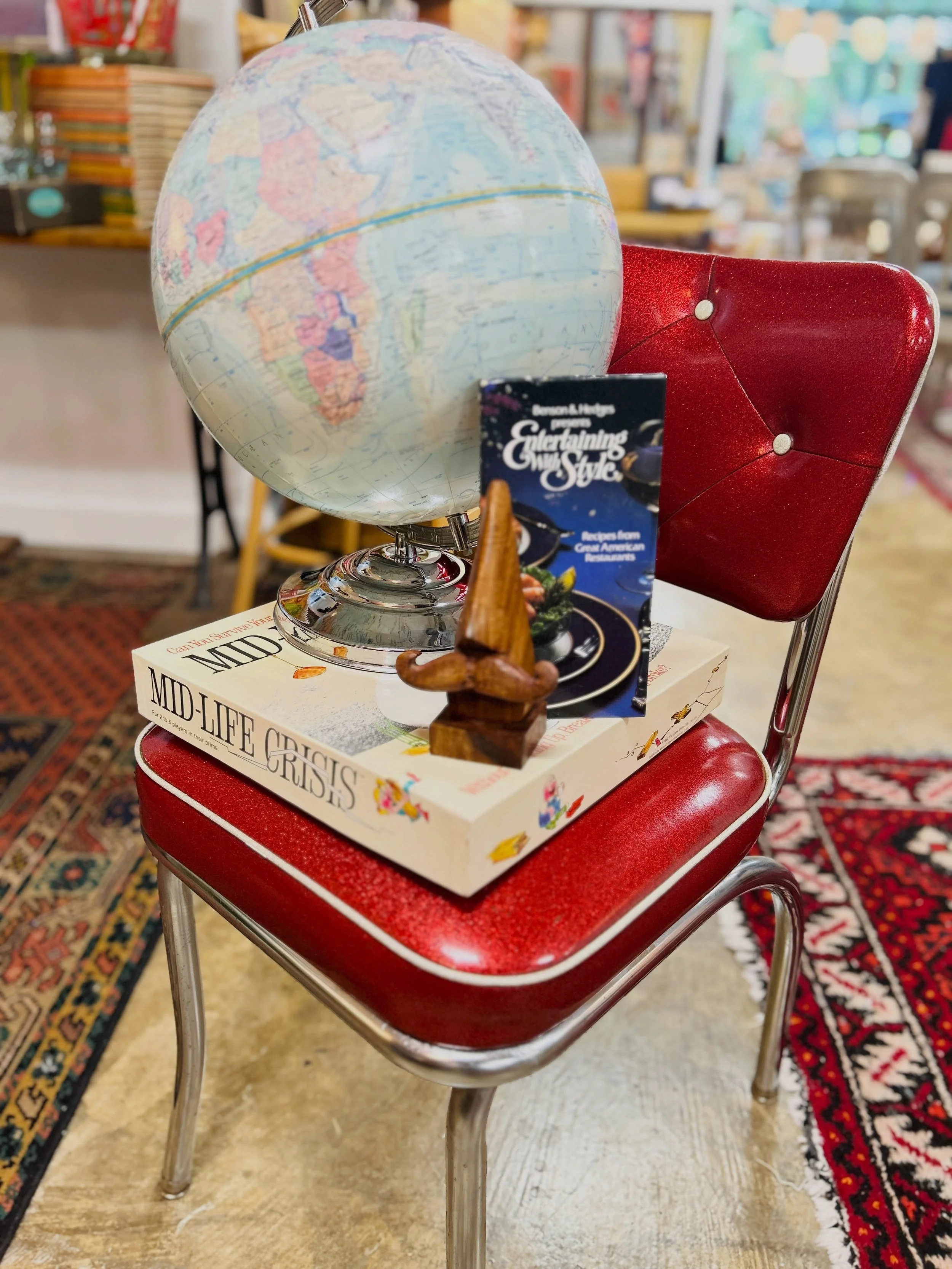 Five things I&rsquo;ll never NOT buy. 
  1. A pair of excellent chairs. Do I have room for them? Probably not. Am I buying them anyway? Absolutely.
 2. A globe. Apparently, there&rsquo;s no limit to how many globes one shop needs. They&rsquo;re great