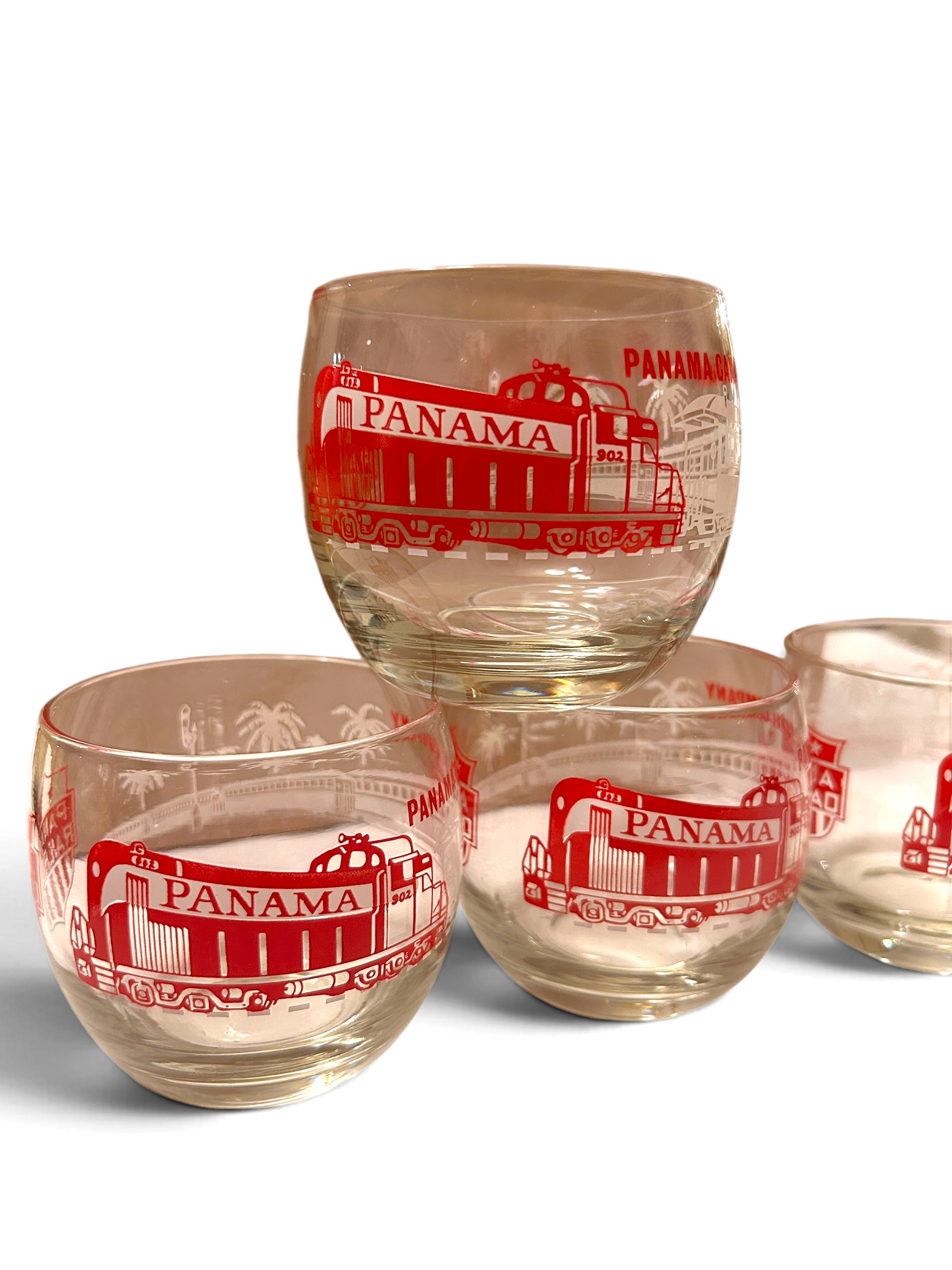 Vintage Panama Canal Railroad Cocktail Glasses | Set of 4