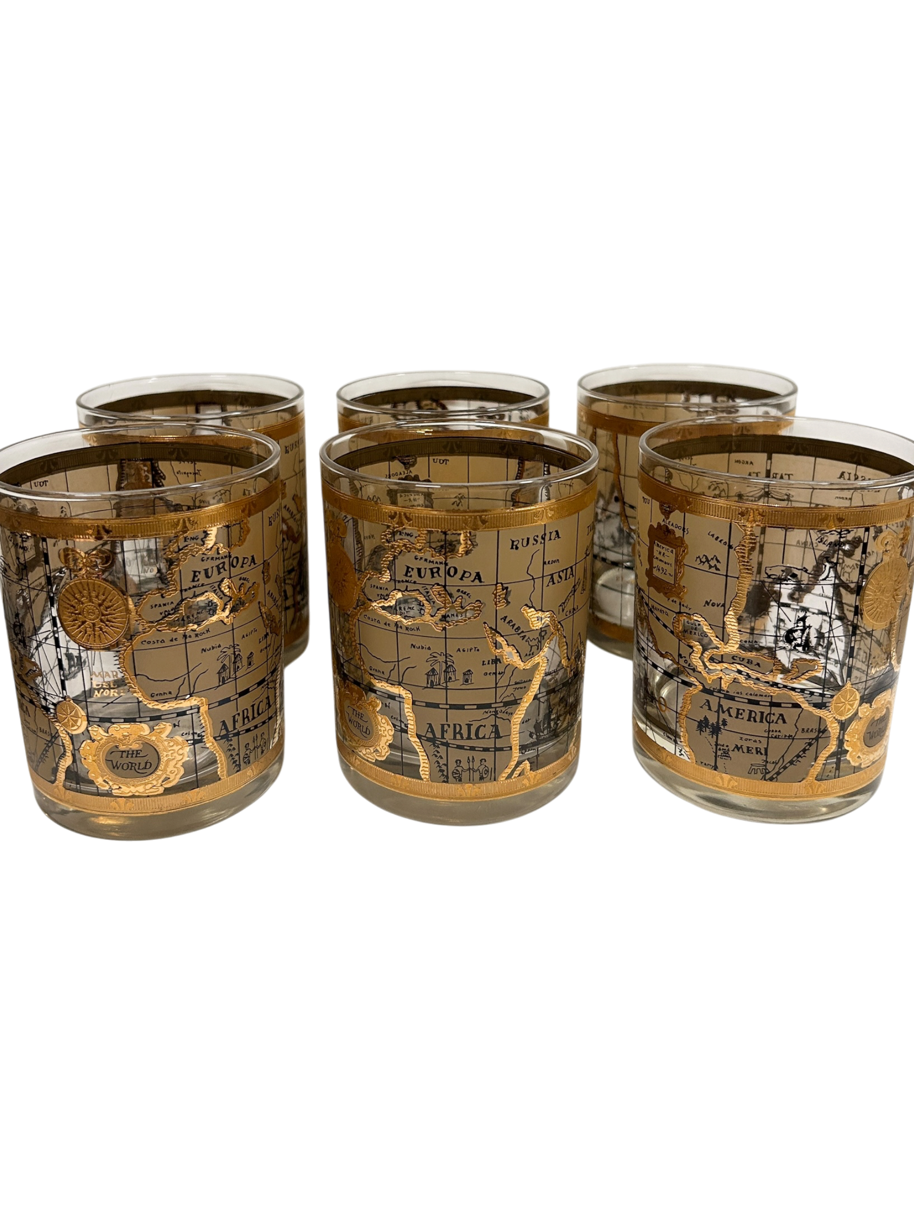 Vintage Cera Old World Atlas 22K Gold Highball Glasses | Set of 6
