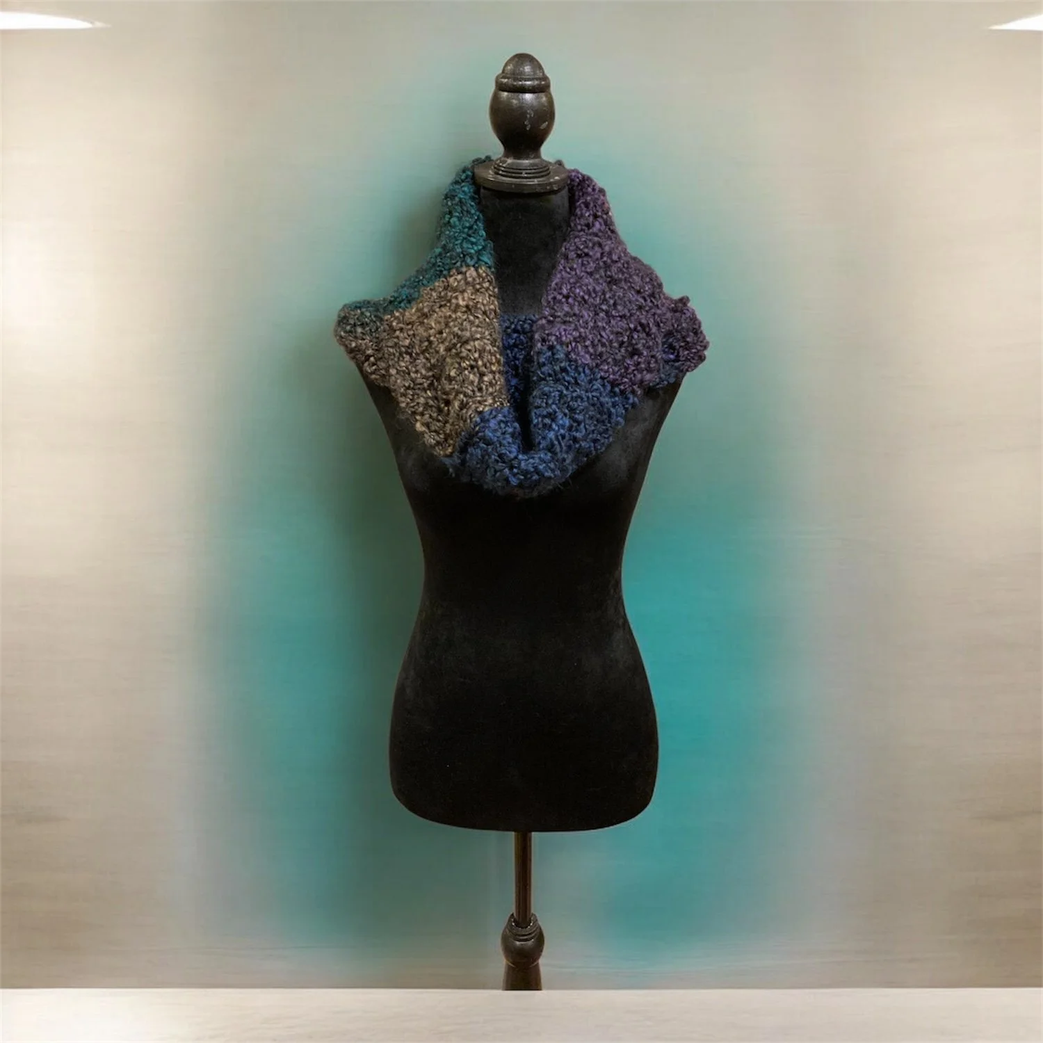 Chunky Homespun Cowl – Purple, Blue, Brown & Teal