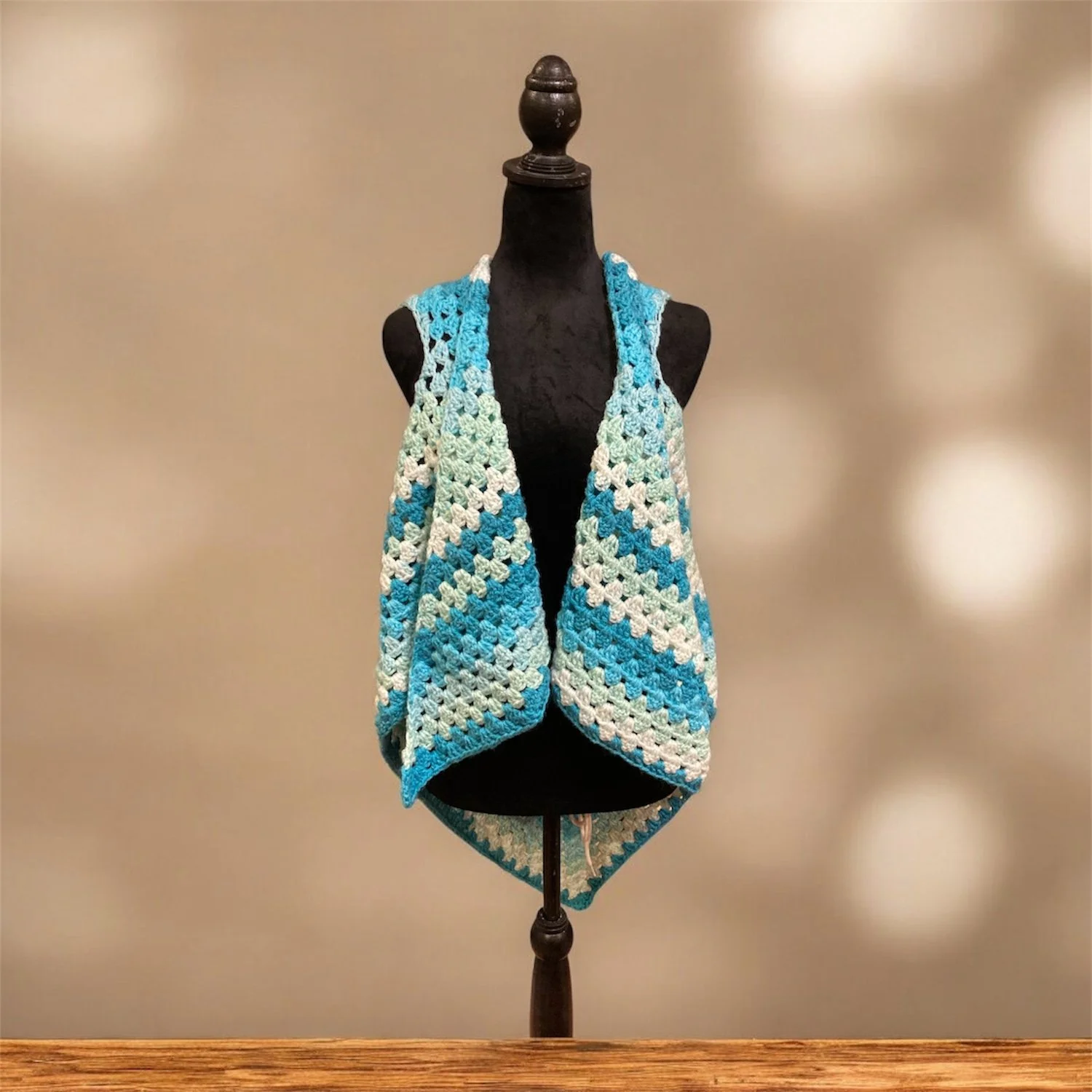 Handmade Granny Stitch Vest – Shades of Blue & Green