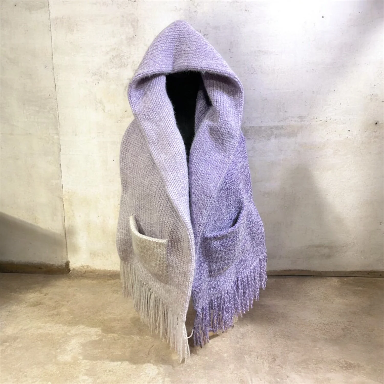Knit Hooded Pocket Scarf – Purple Ombre