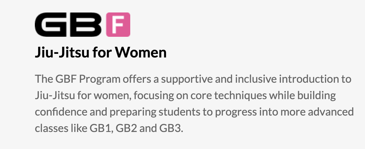 GBF Jiu-Jitsu for Women program logo and description text.