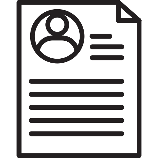 Icon of a person and lines representing a resume or profile document.