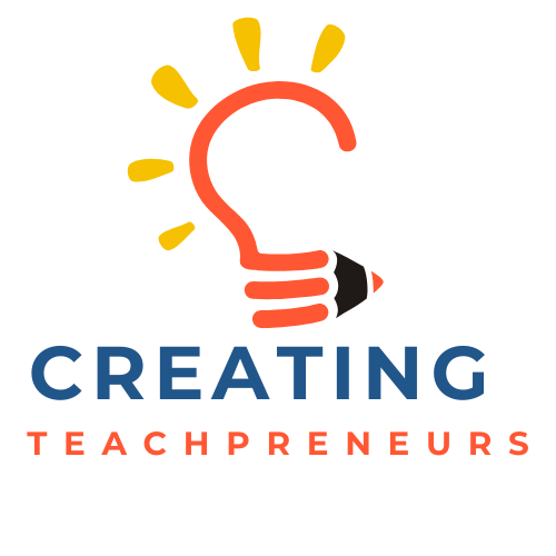 Logo with a lightbulb shaped like a pencil, with yellow rays around it, and the words 'CREATING TEACHPRENEURS' underneath.