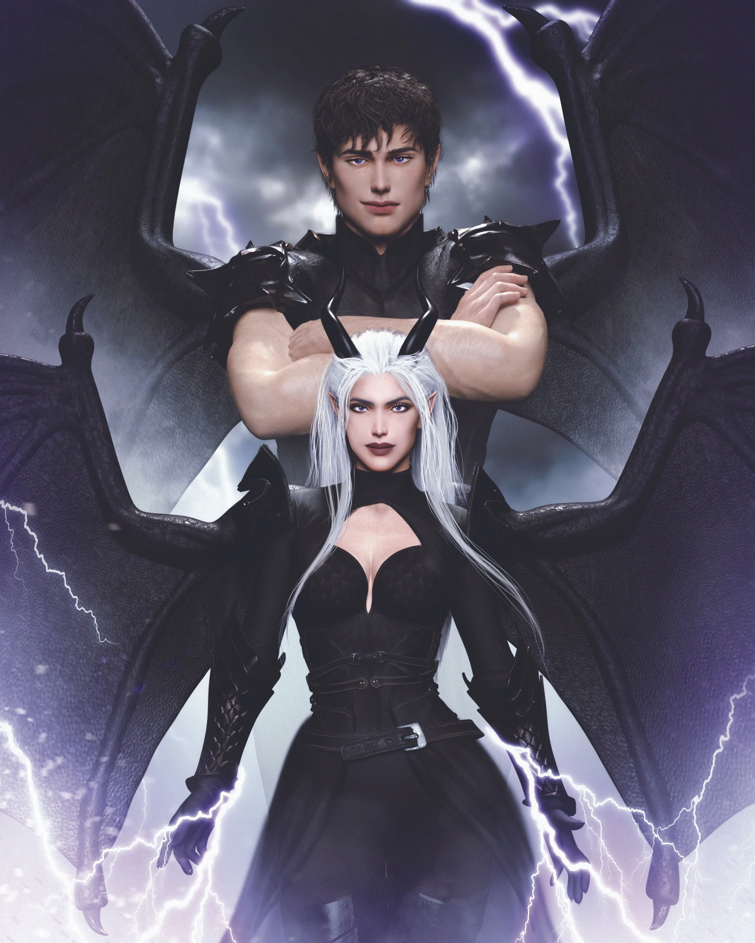 Seraphina and Demon Asher from "Taken by Fate" 
Art by @viimorte