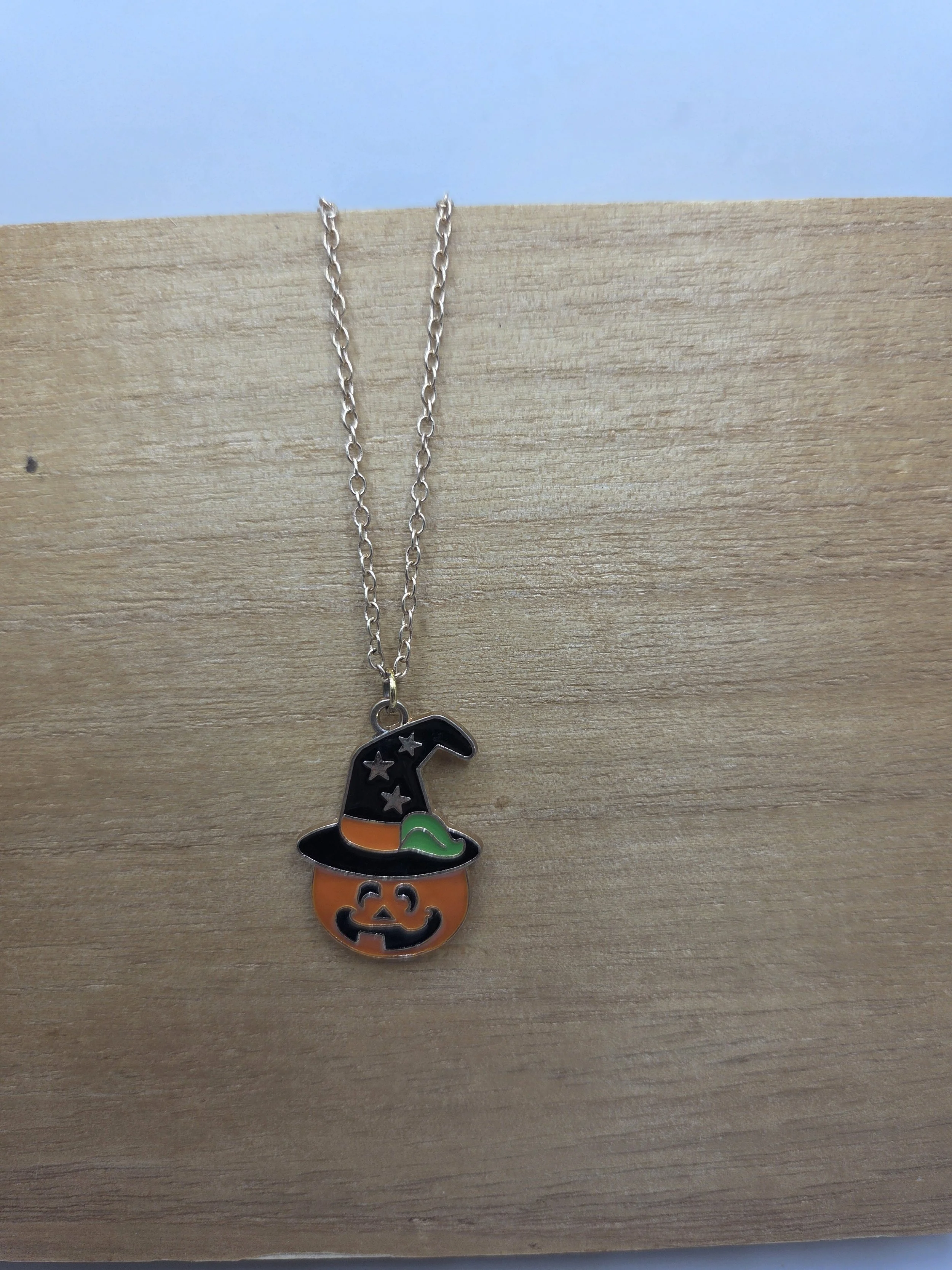 Pumpkin with Witch Hat Necklace