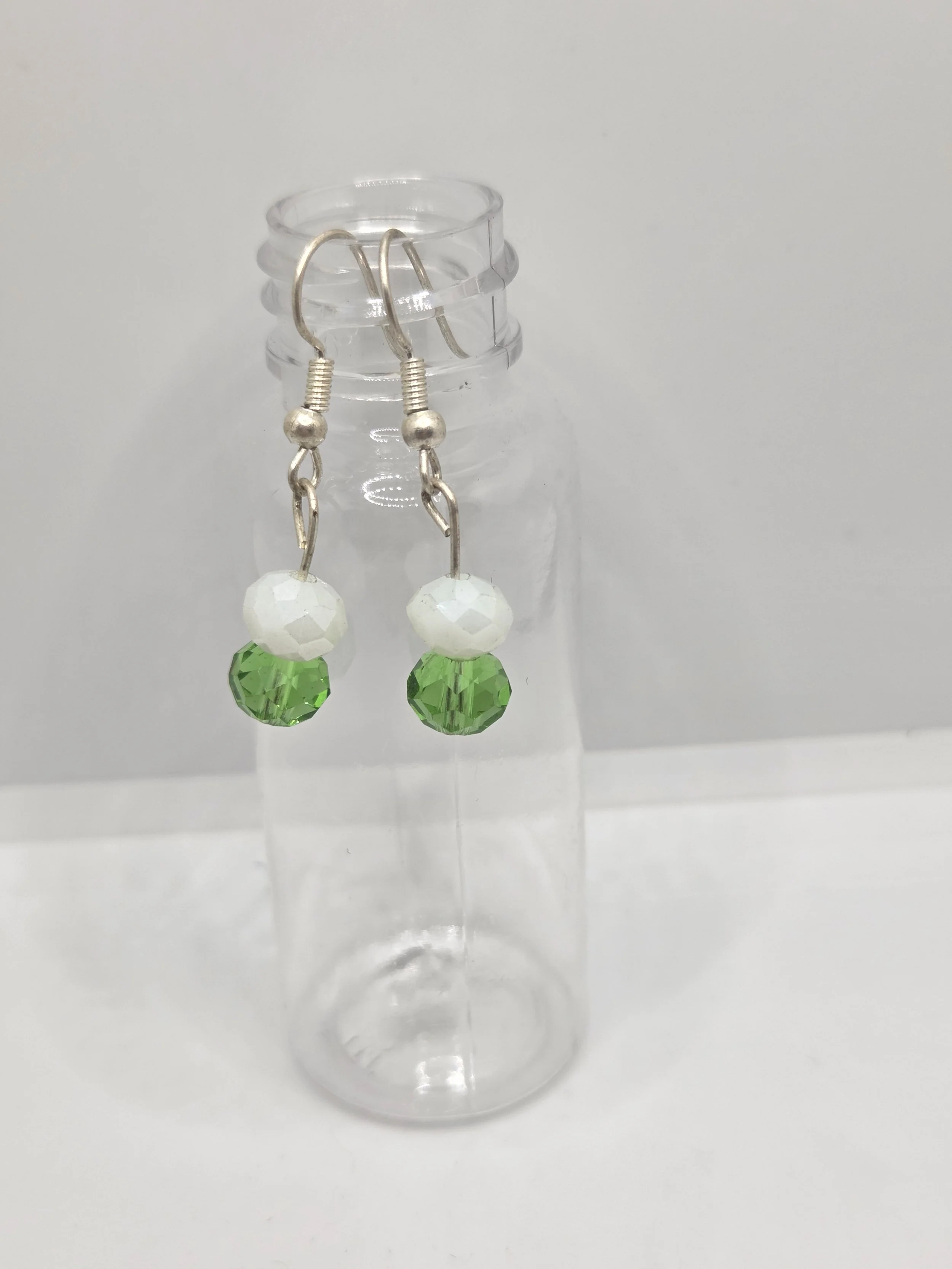 White and Green Earrings