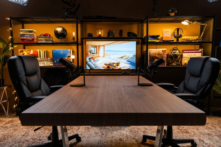 Cappuccino podcast set at Miami Podcast Creator Studio