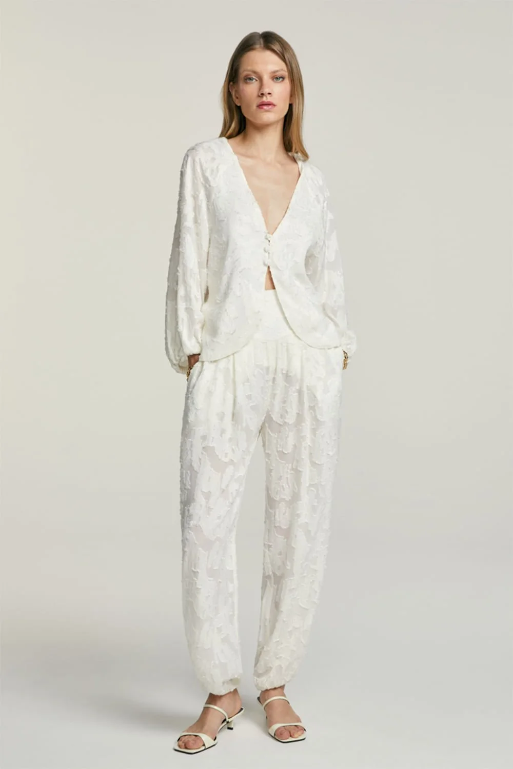 Calça off-white jacquard - By NV