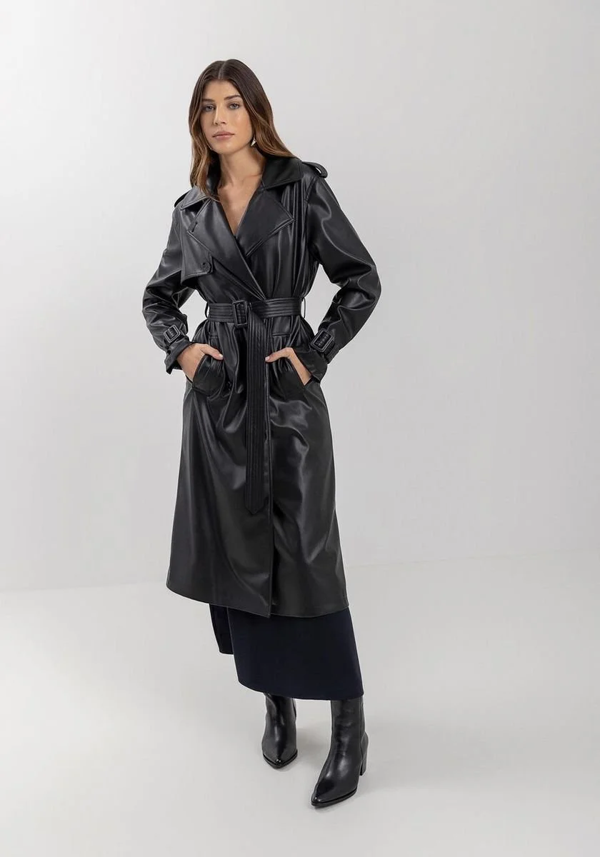 Trench coat preto PU - Lez a Lez