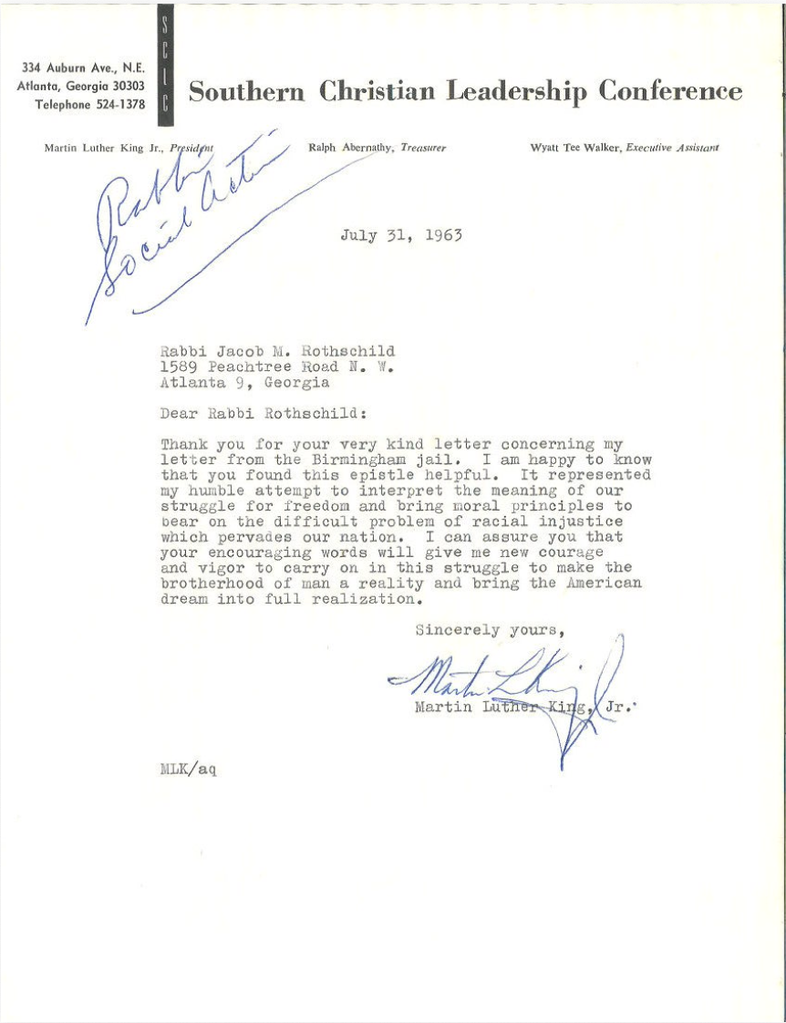 MLK Letter to One of His Closest Civil Rights Allies