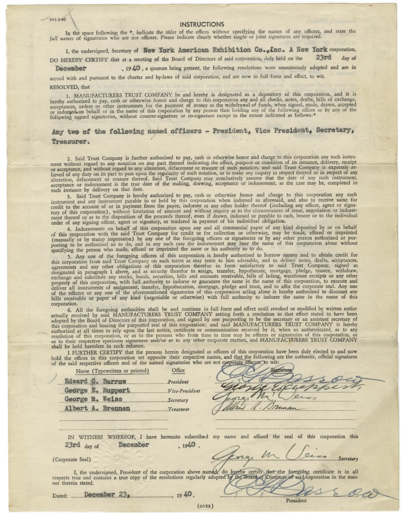 1940 Document from Yankees Business Manager Ed Barrow and Farm Director George Weiss