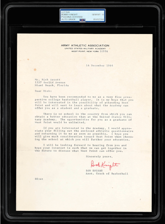 Bobby Knight Signed  Letter – Earliest Known