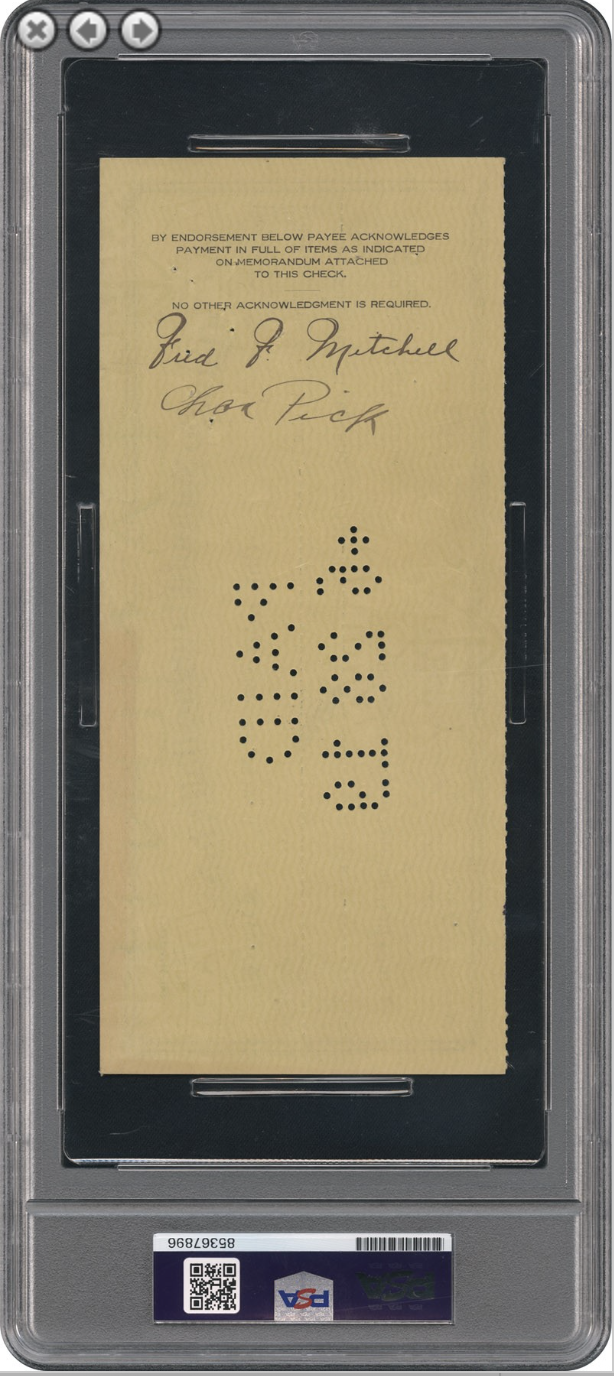 1919 Chicago Cubs Bill Veeck Sr., Fred Mitchell and Charlie Pick Signed Check Back.png