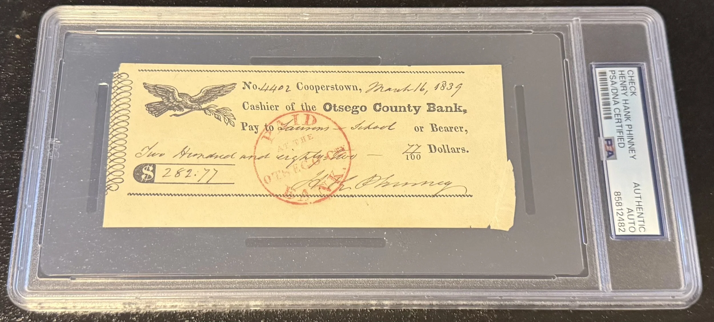 H. & E. Phinney Bank Check, Cooperstown, 1839