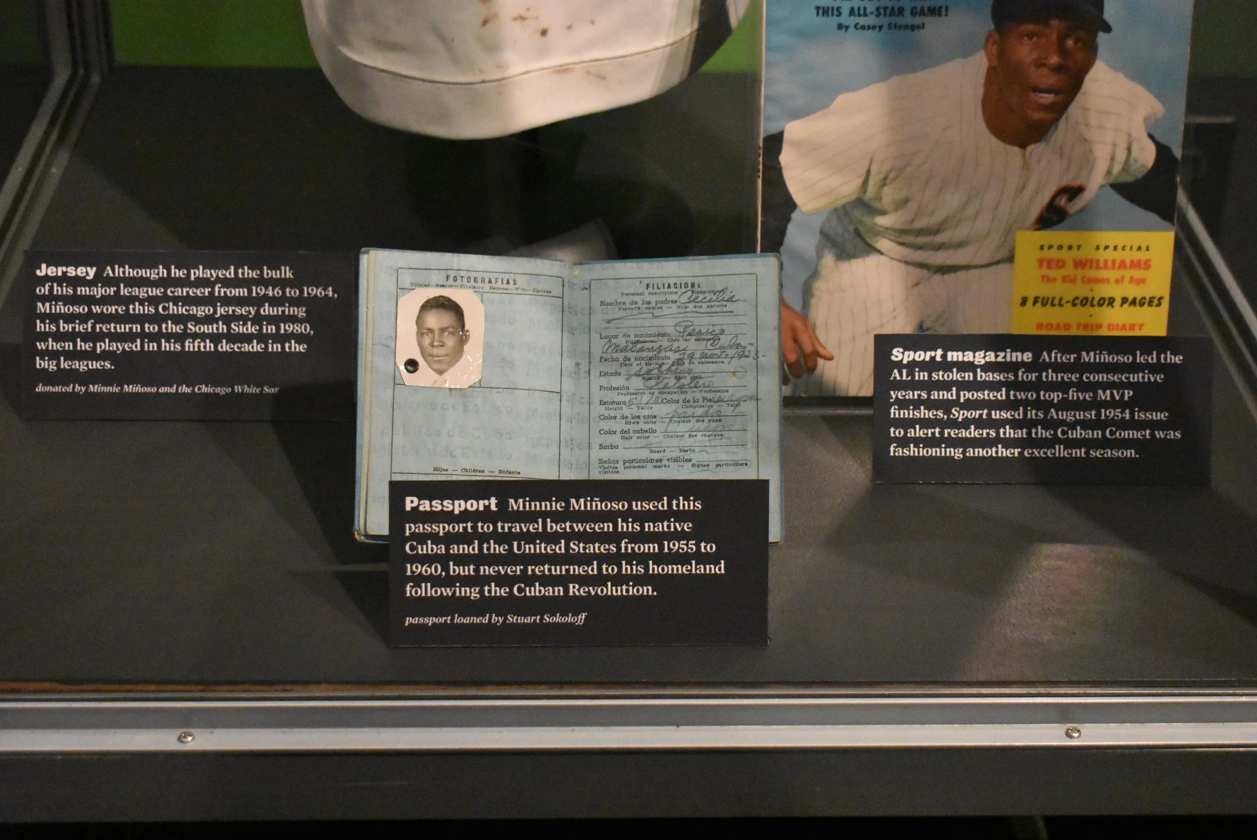 Minnie Minoso Passport on Display at Baseball HOF.JPG