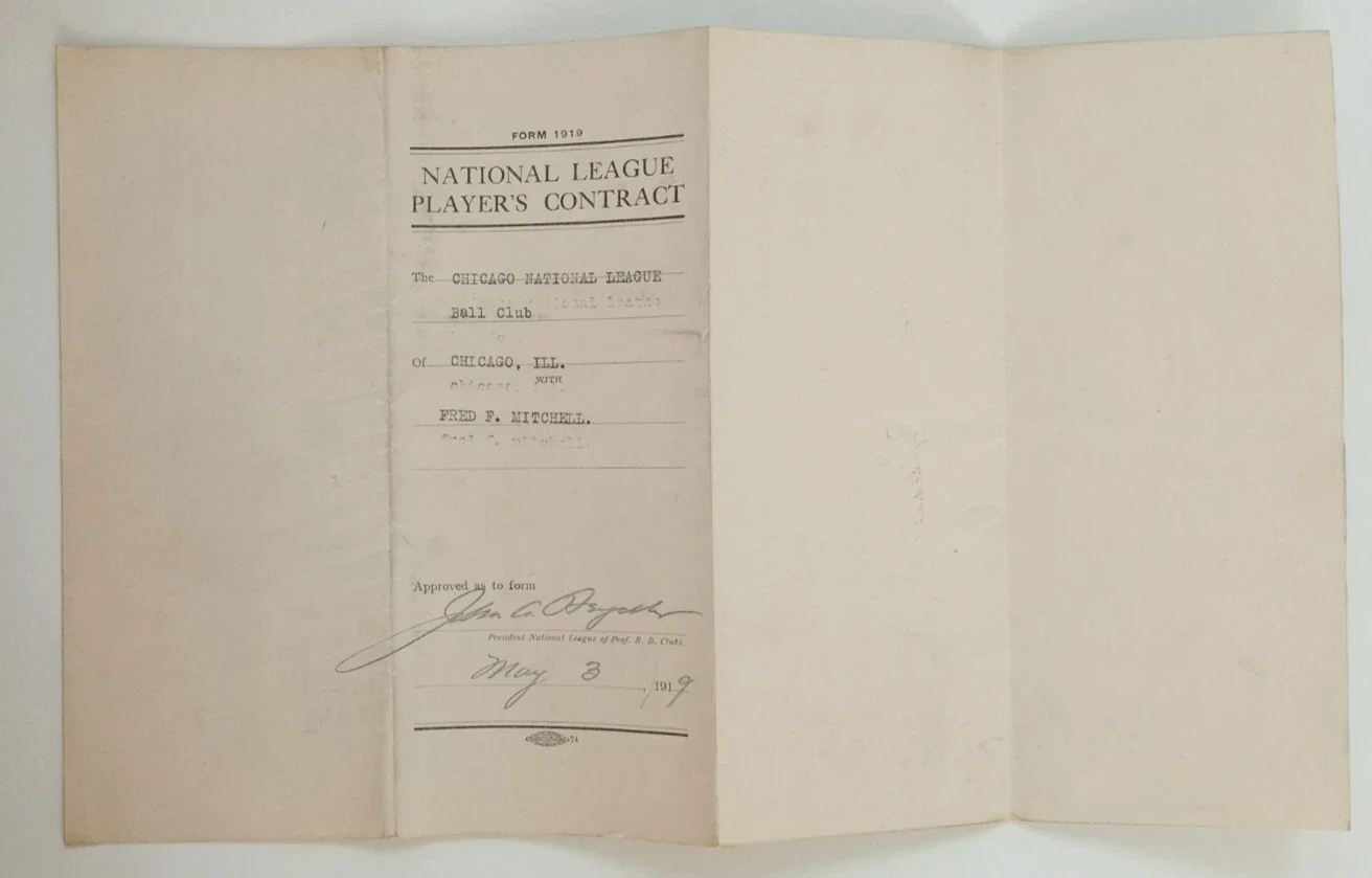 Fred Mitchell 1919 Chicago Cubs Contract 2.webp