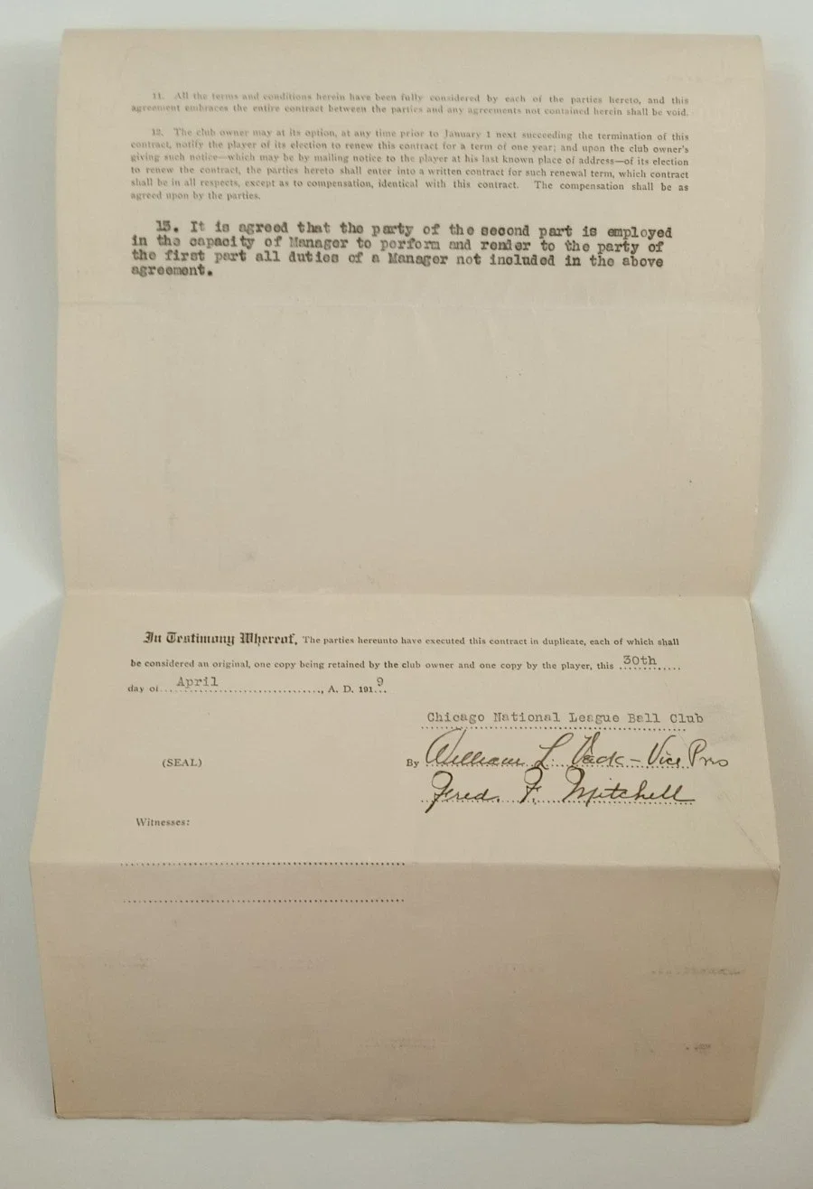 Fred Mitchell 1919 Chicago Cubs Contract 1.webp