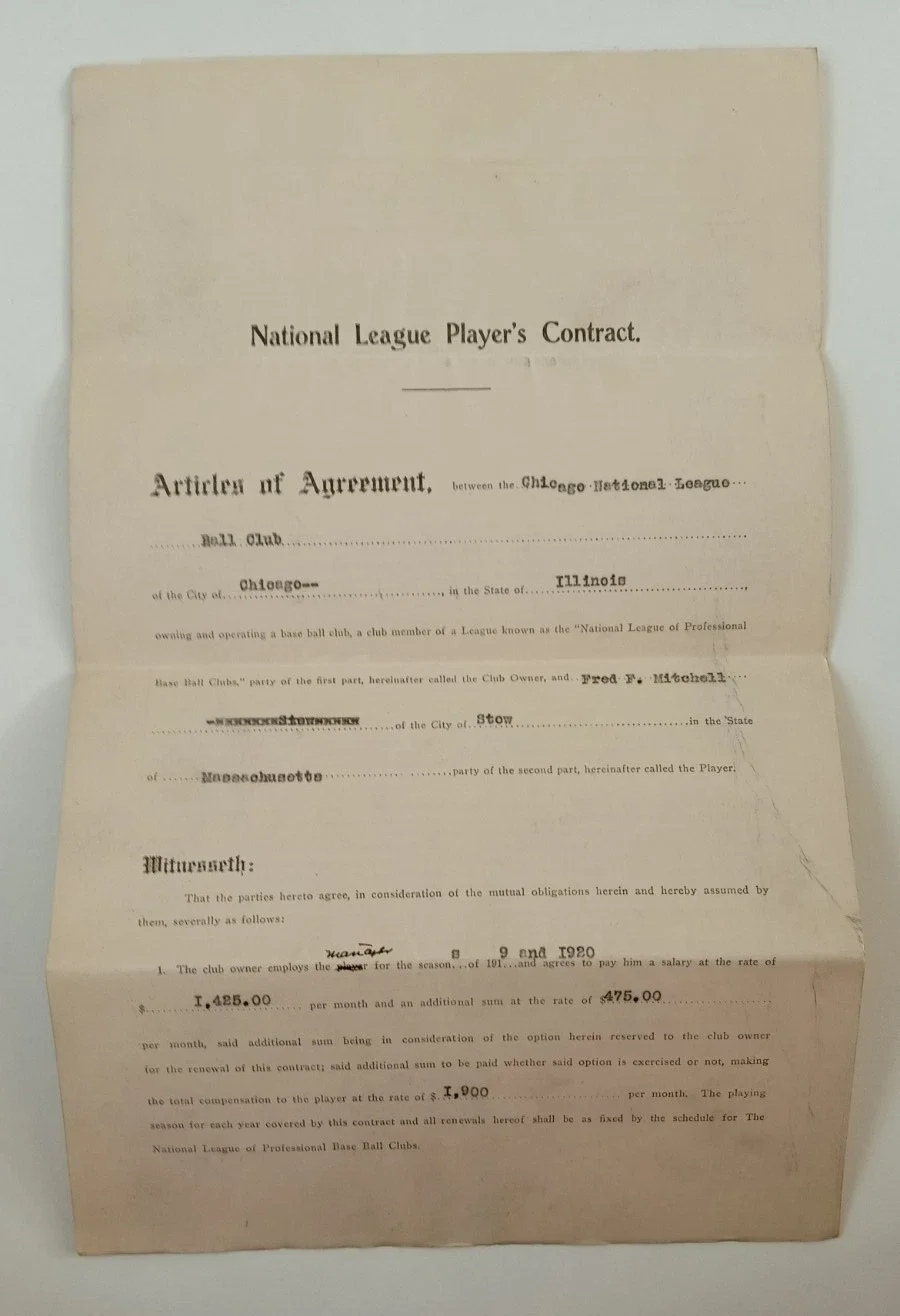 Fred Mitchell 1919 Chicago Cubs Contract 3.webp